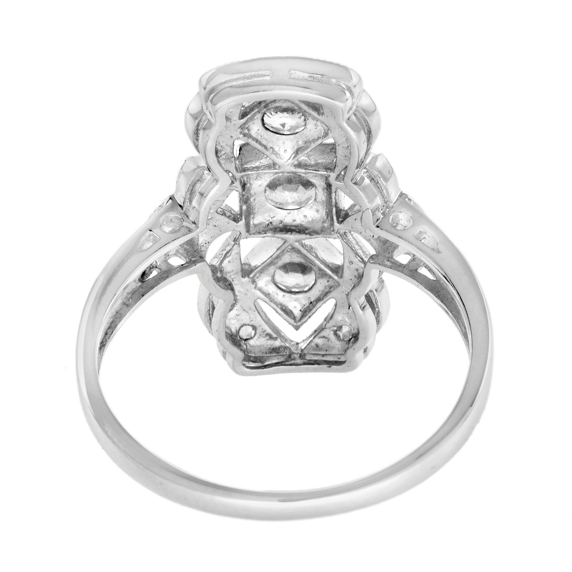 For Sale:  Art Deco Style Three Stone Filigree Dinner Ring in 18K White Gold 4