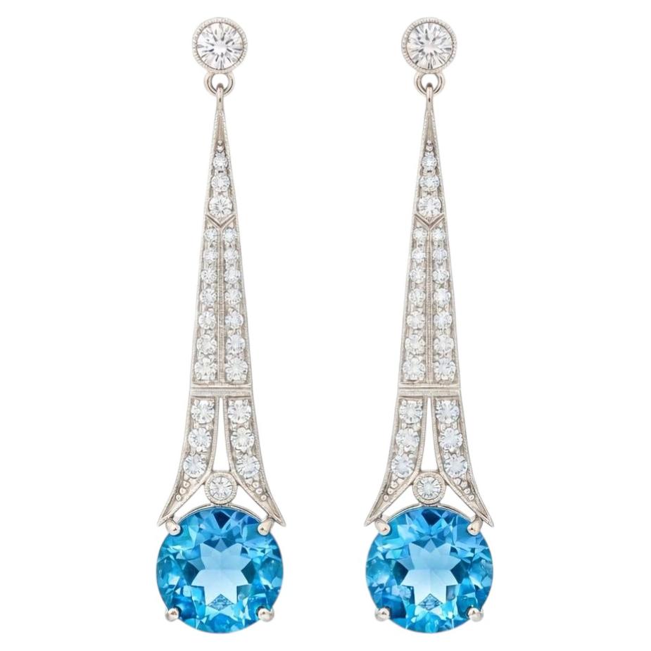 Art Deco Style Topaz and Colorless Topaz Drop Earrings 14k gold For Sale