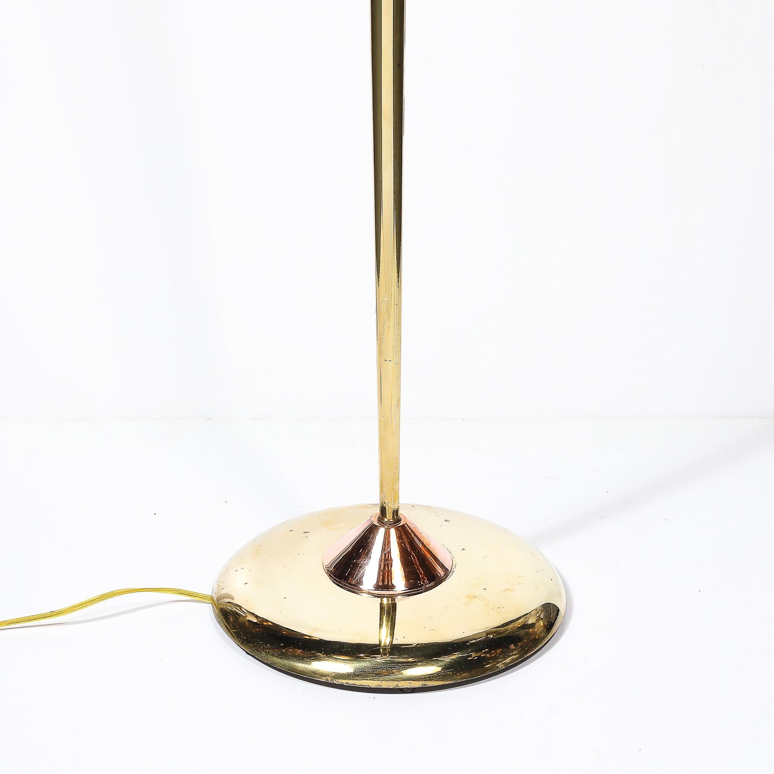 Art Deco Style Torchiere In Polished Brass W/ Copper & Lucite Stacked Fittings For Sale 6