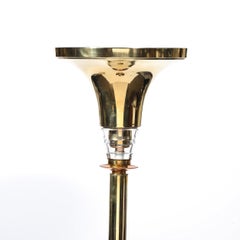 Art Deco Style Torchiere In Polished Brass W/ Copper & Lucite Stacked Fittings