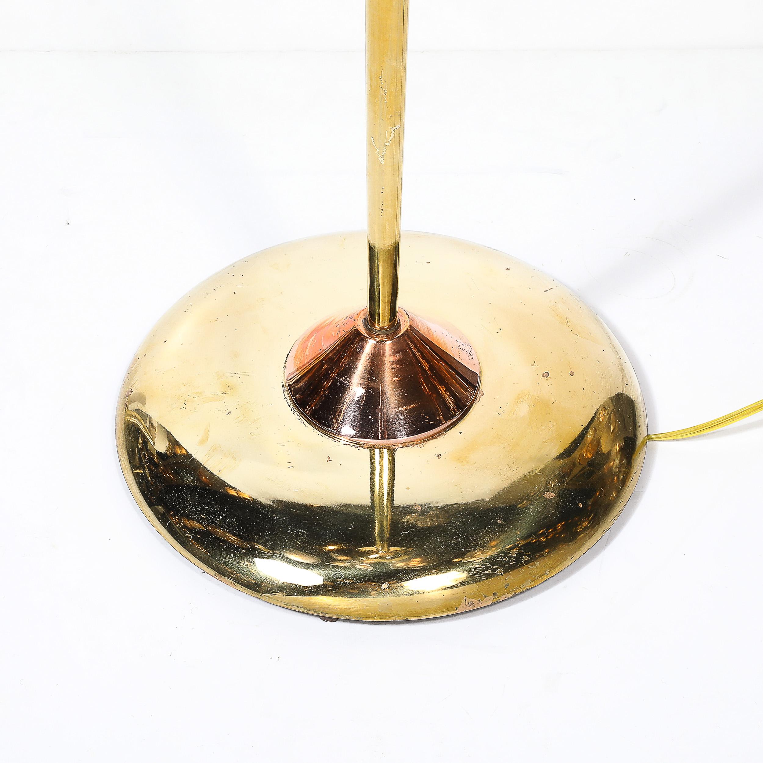 Art Deco Style Torchiere In Polished Brass W/ Copper & Lucite Stacked Fittings For Sale 1
