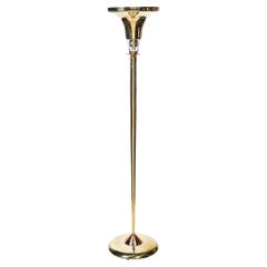 Art Deco Style Torchiere In Polished Brass W/ Copper & Lucite Stacked Fittings