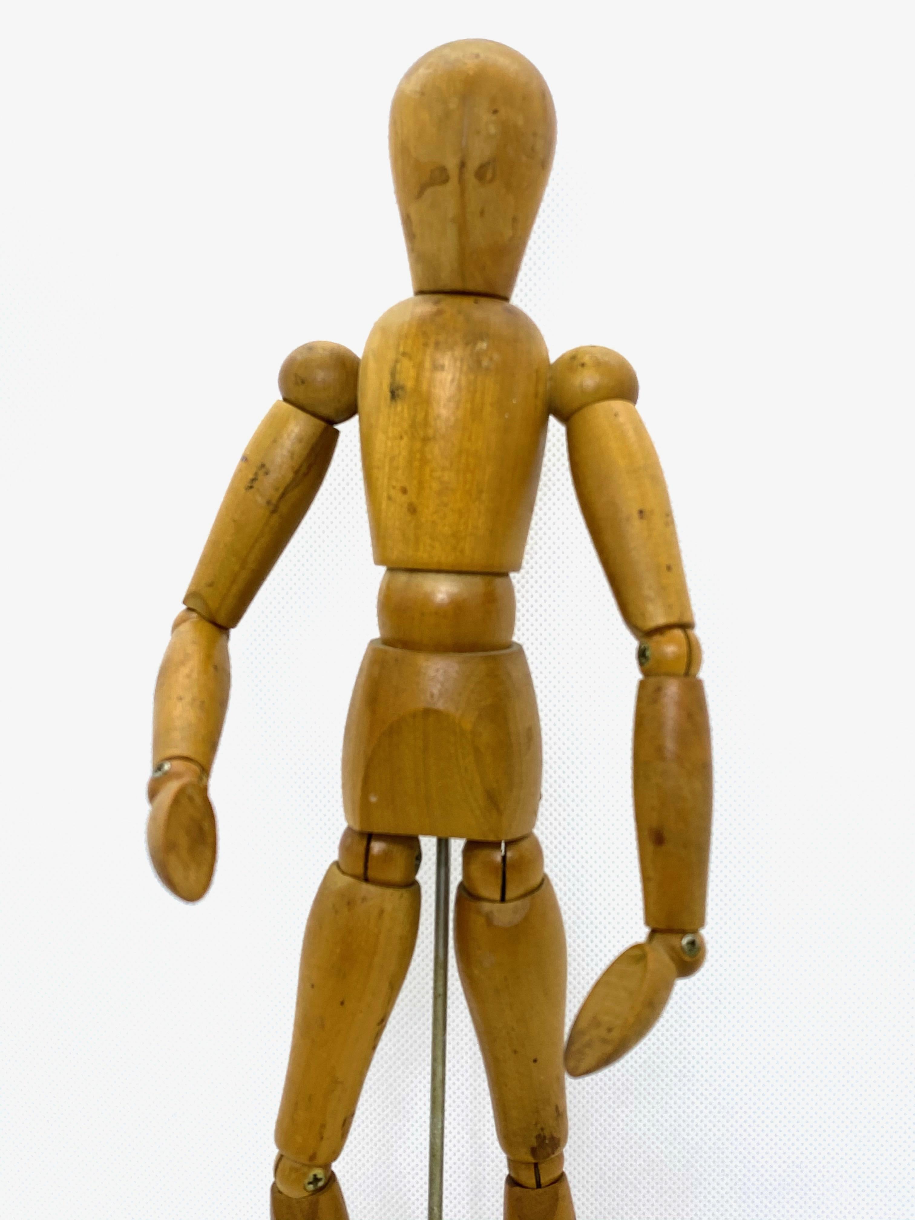Art déco Modèle vintage de mannequin d'artiste en bois traditionnel de style Art Déco, années 1950 en vente