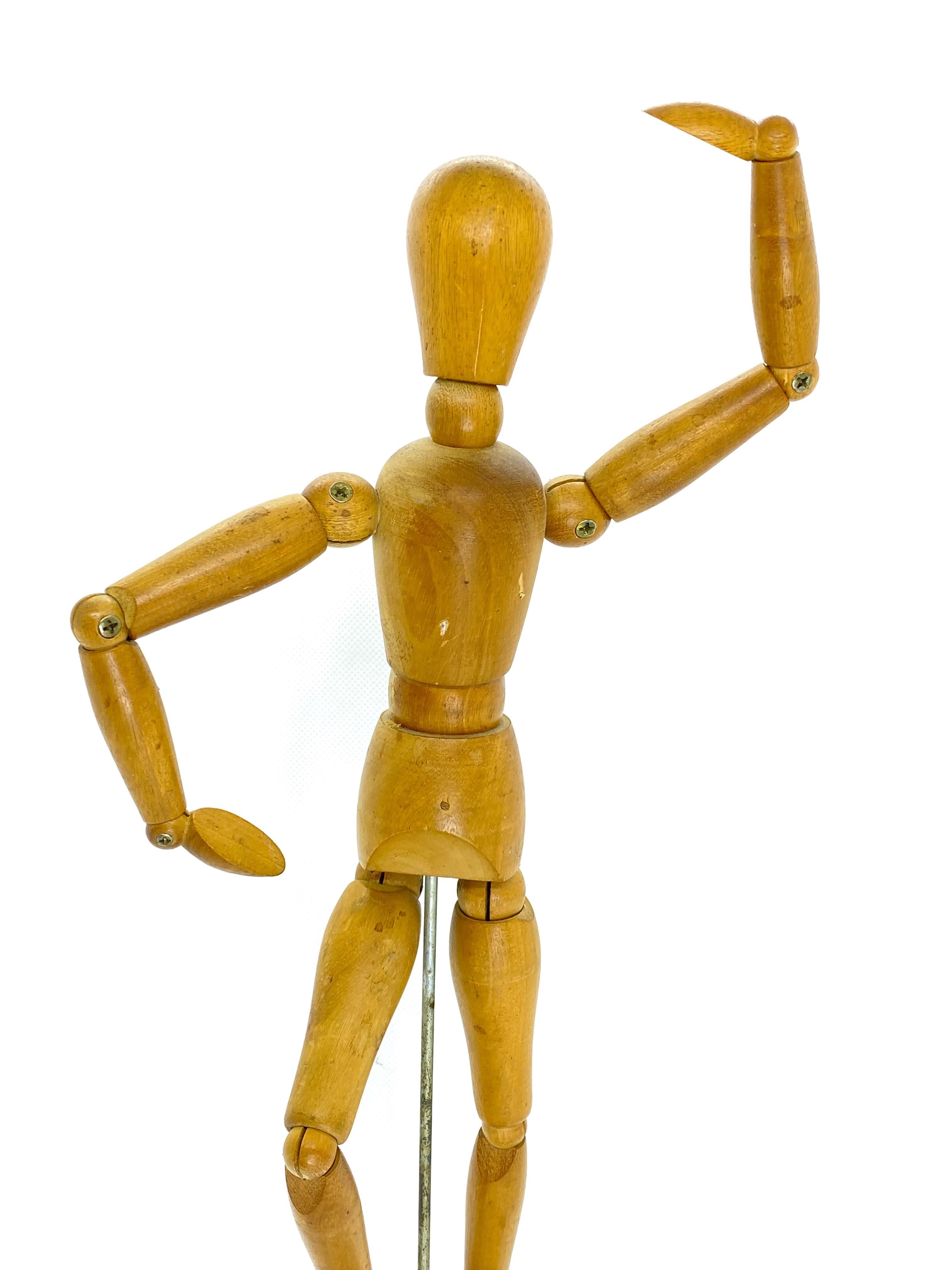 German Art Deco Style Traditional Wooden Artist Mannequin Model Vintage, 1950s For Sale