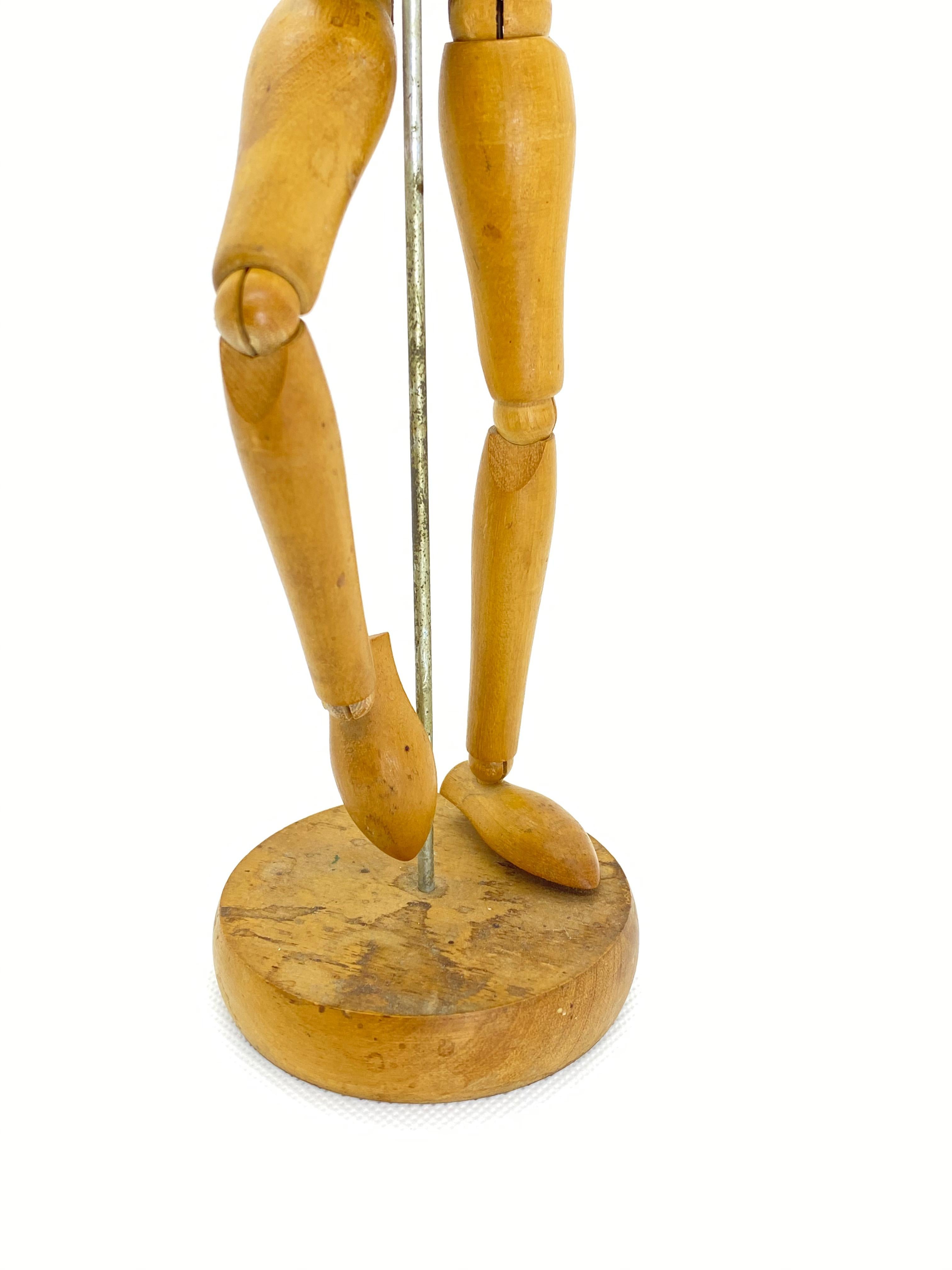 Hand-Crafted Art Deco Style Traditional Wooden Artist Mannequin Model Vintage, 1950s For Sale