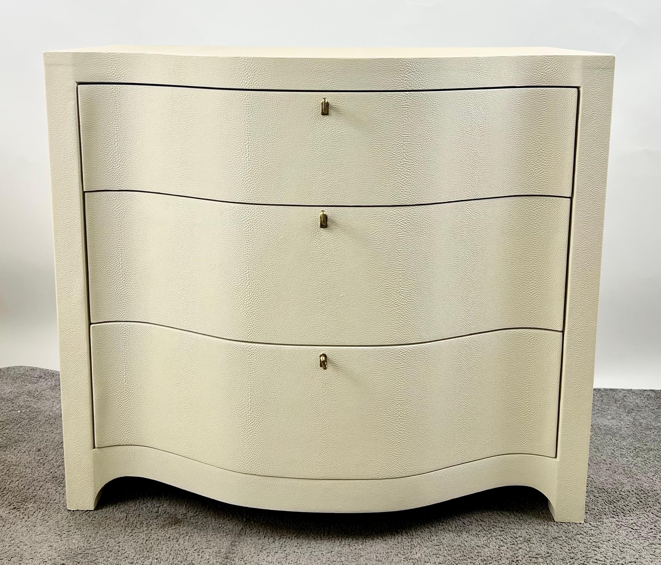 Art Deco Style Transitional Serpentine Faux Shagreen Nightstand or Dresser, Pair In Good Condition For Sale In Plainview, NY