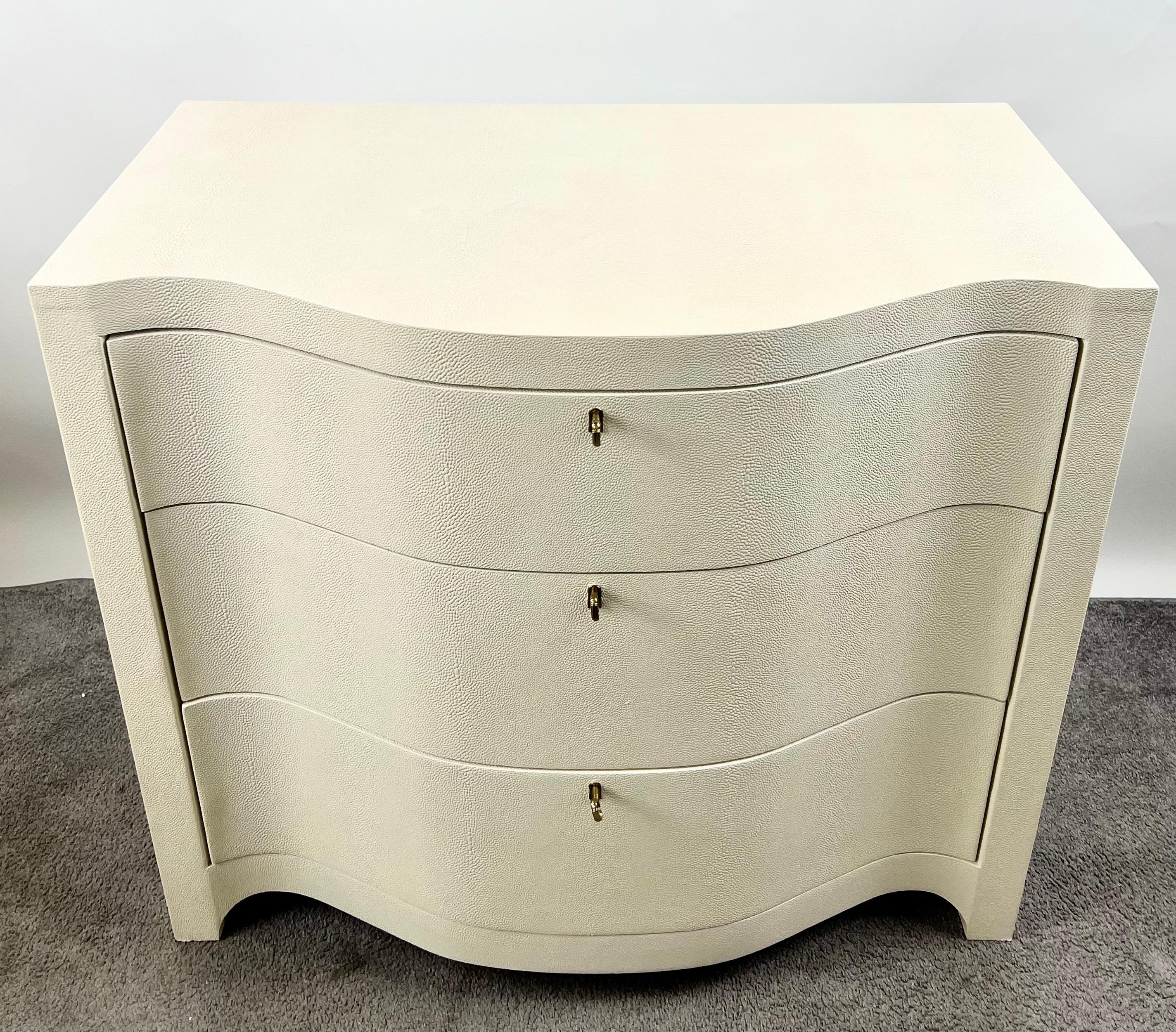 Contemporary Art Deco Style Transitional Serpentine Faux Shagreen Nightstand or Dresser, Pair For Sale