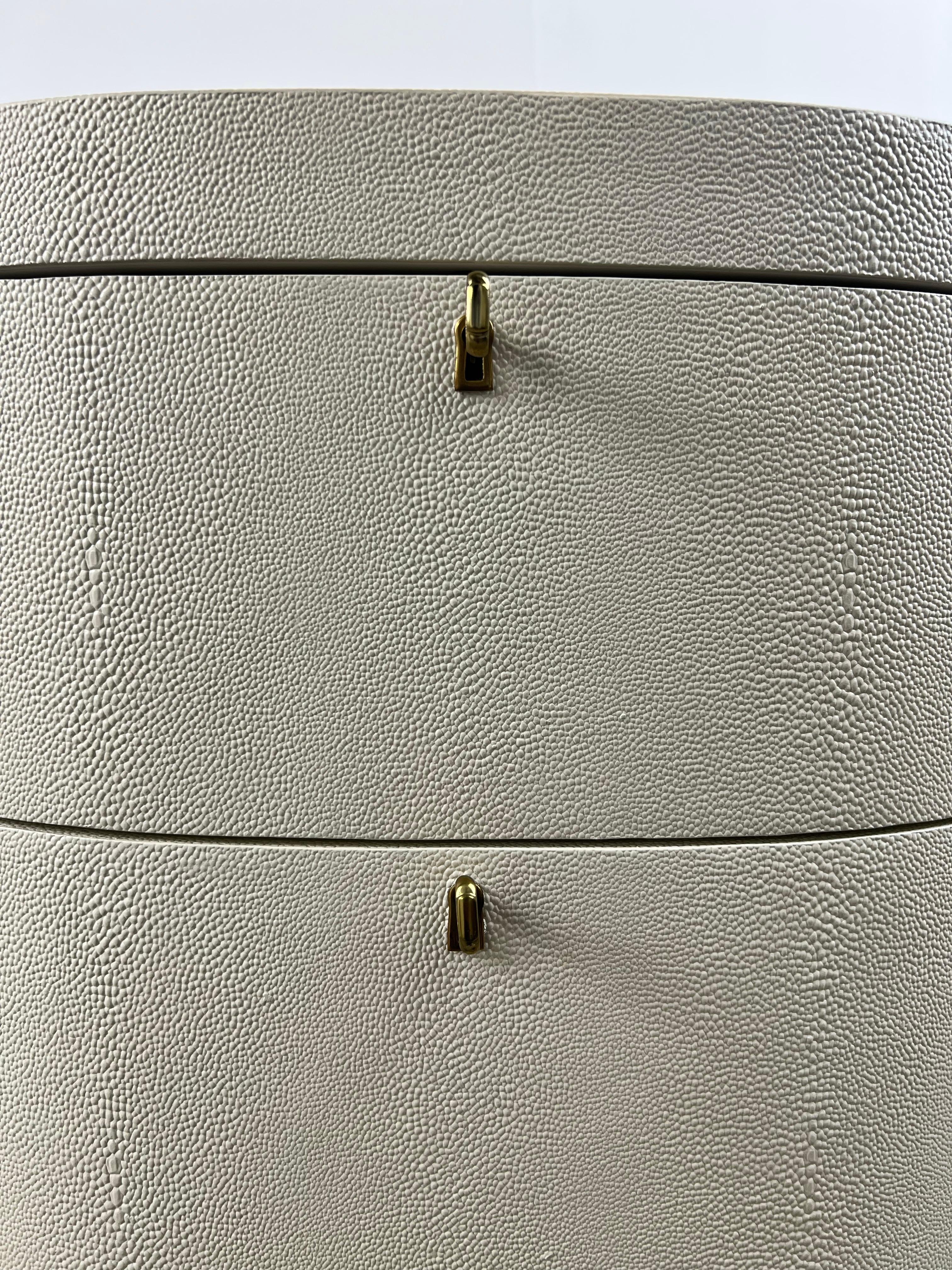 Faux Leather Art Deco Style Transitional Serpentine Faux Shagreen Nightstand or Dresser, Pair For Sale