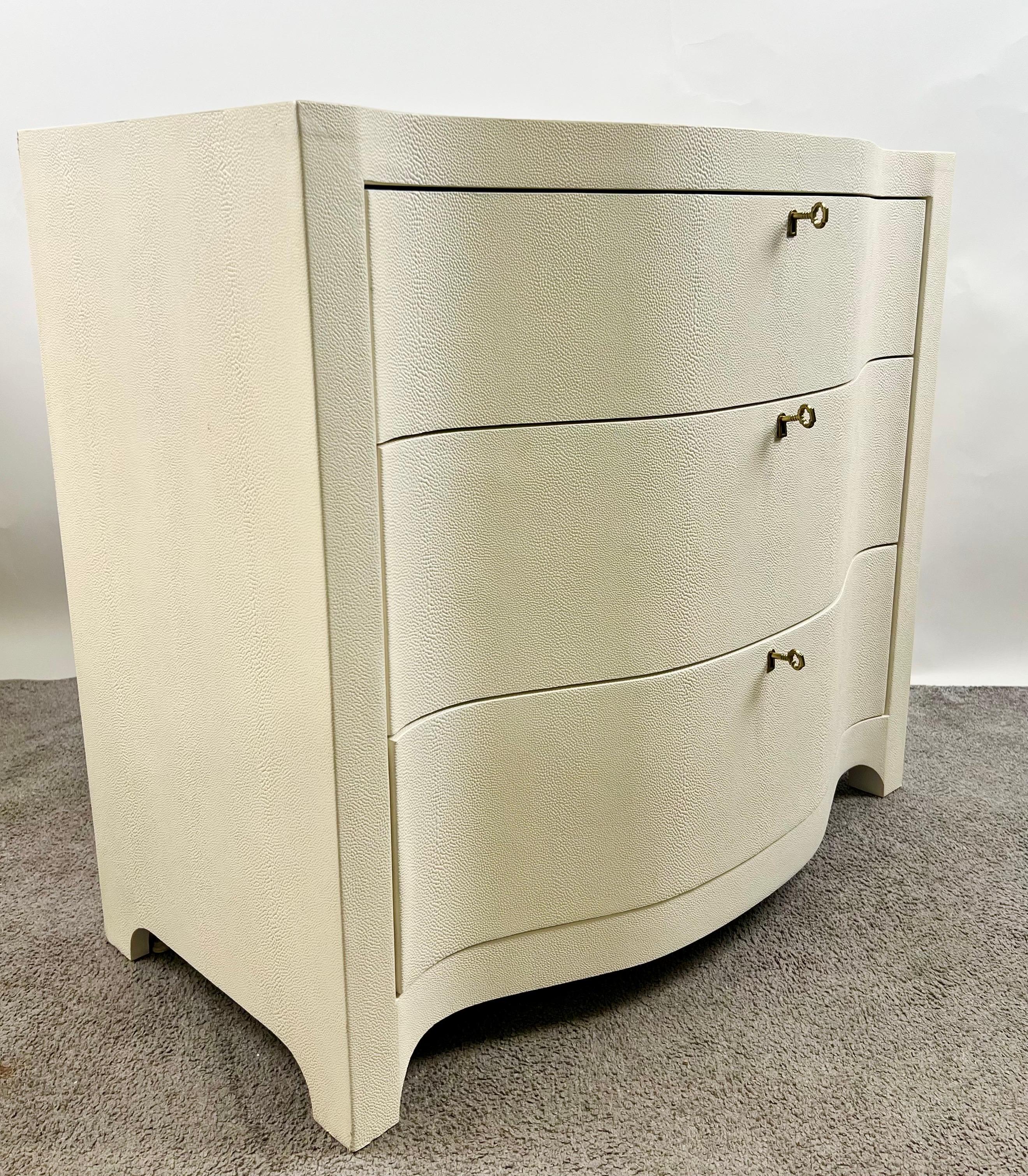Art Deco Style Transitional Serpentine Faux Shagreen Nightstand or Dresser, Pair For Sale 1
