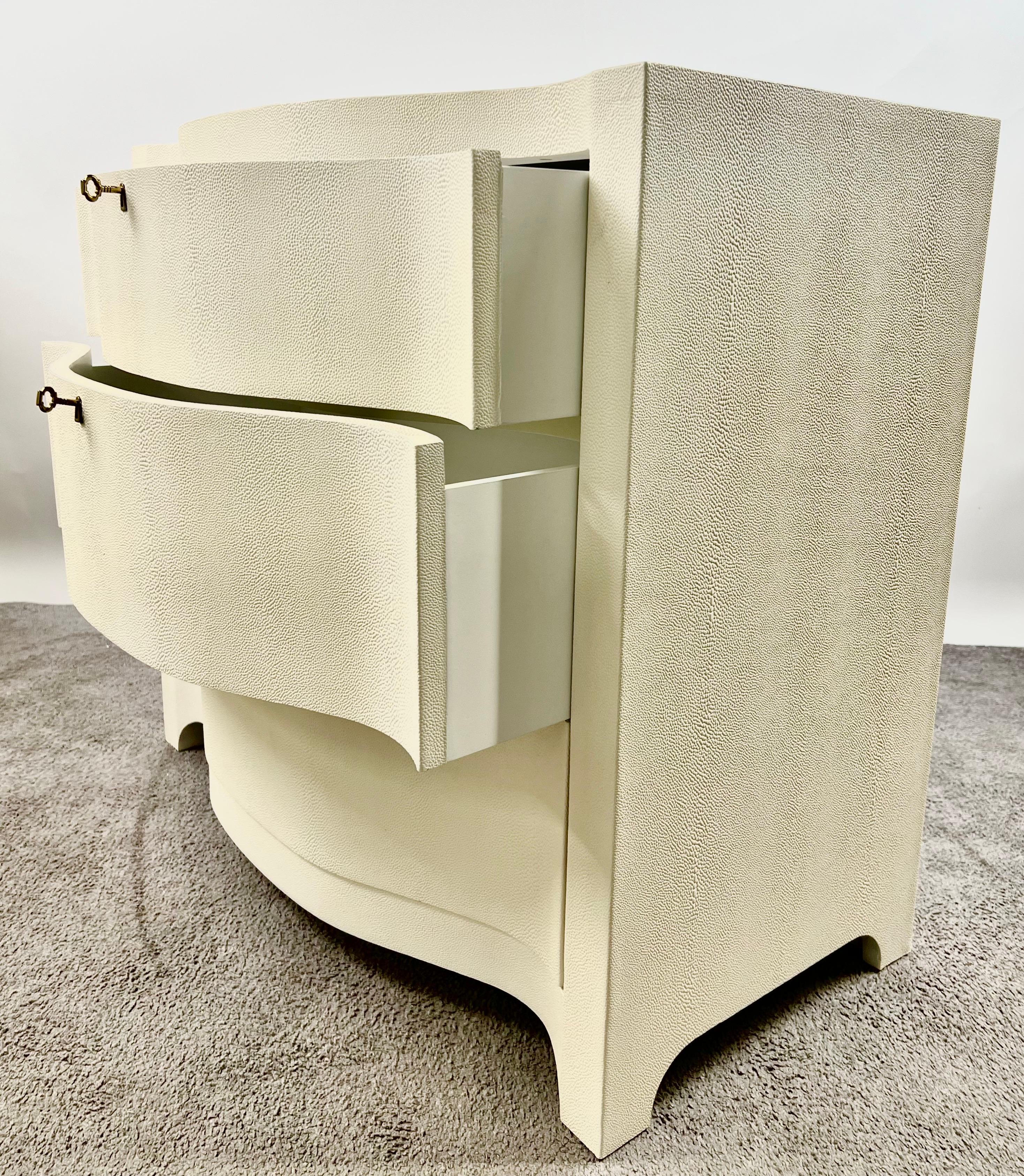 Art Deco Style Transitional Serpentine Faux Shagreen Nightstand or Dresser, Pair For Sale 2