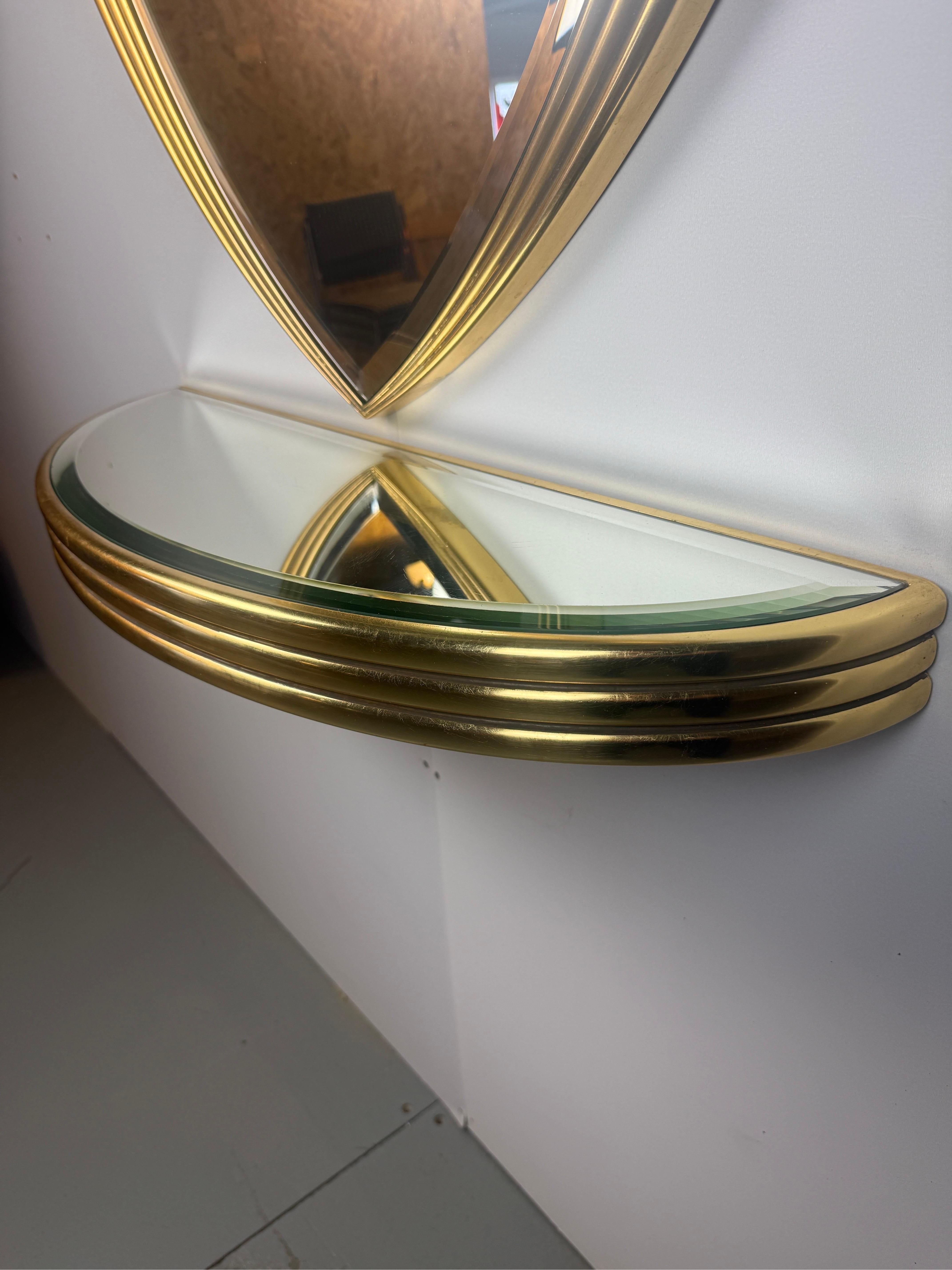 Miroir mural doré de style Art-déco avec console 1970 Belgique -set- en vente 4