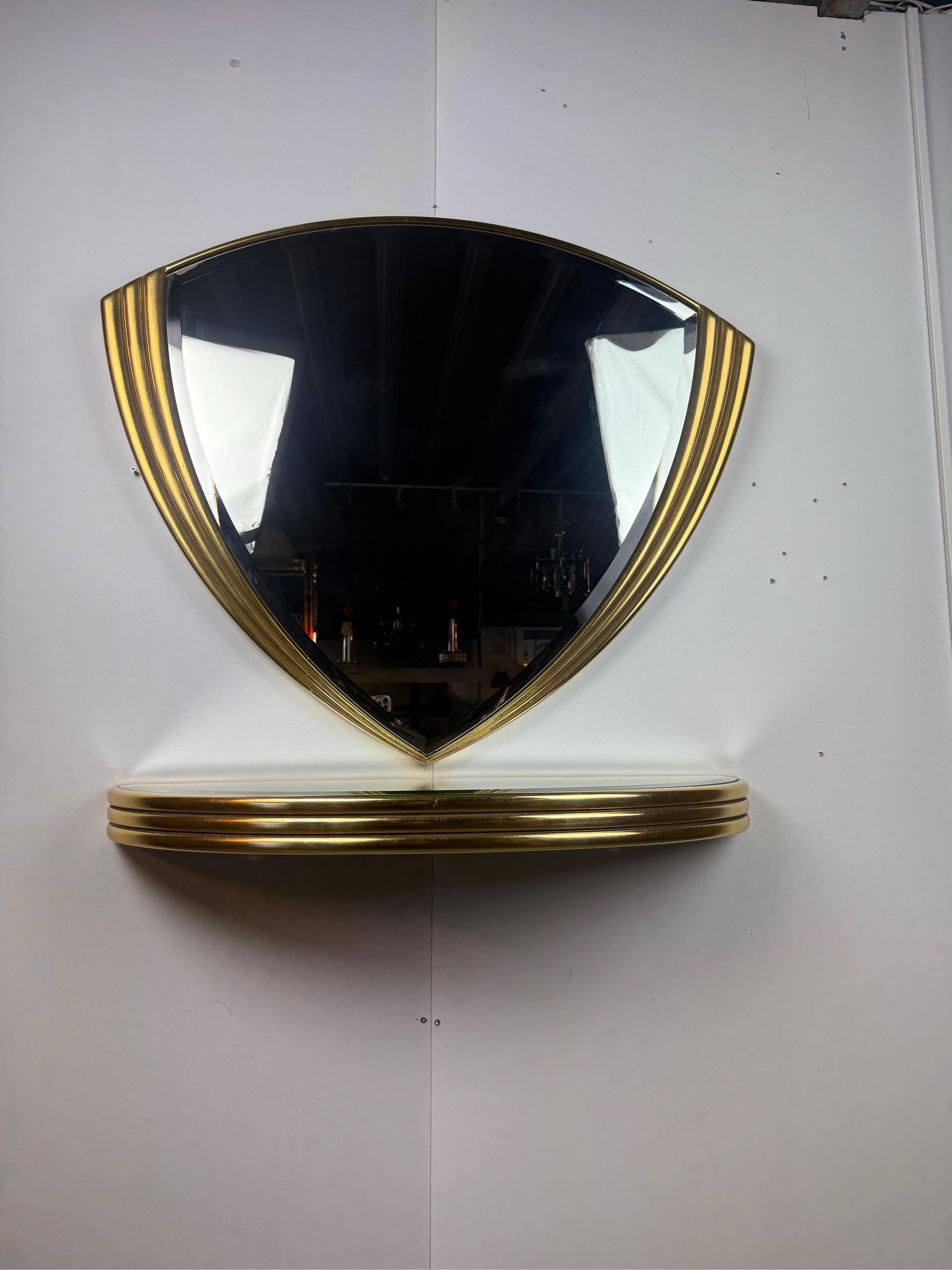 Miroir mural doré de style Art-déco avec console 1970 Belgique -set- en vente 8