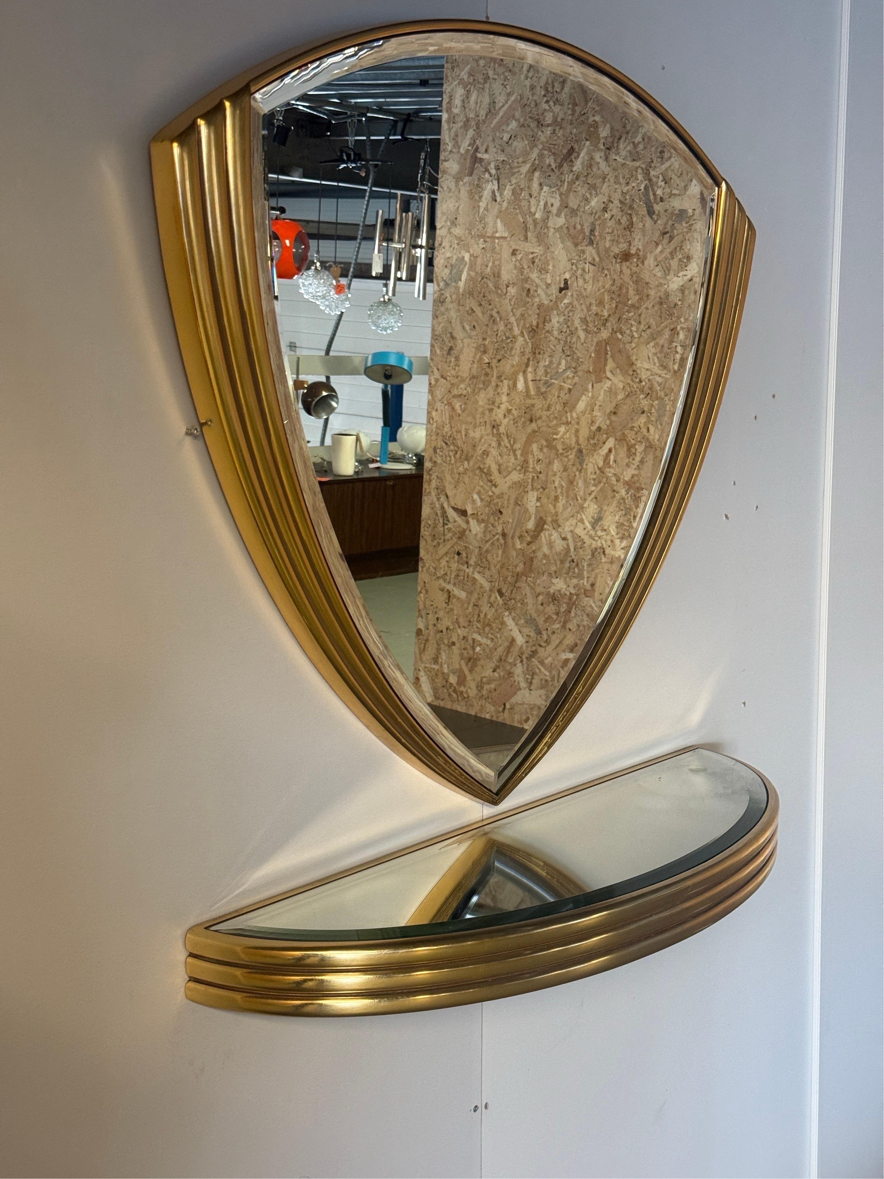 Miroir mural doré de style Art-déco avec console 1970 Belgique -set- Bon état - En vente à The Hague, NL