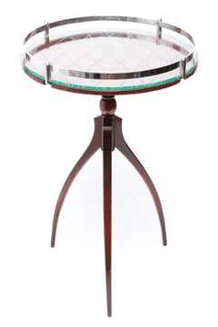 Art Deco Style Tripod Side Table with Glass Tray Top