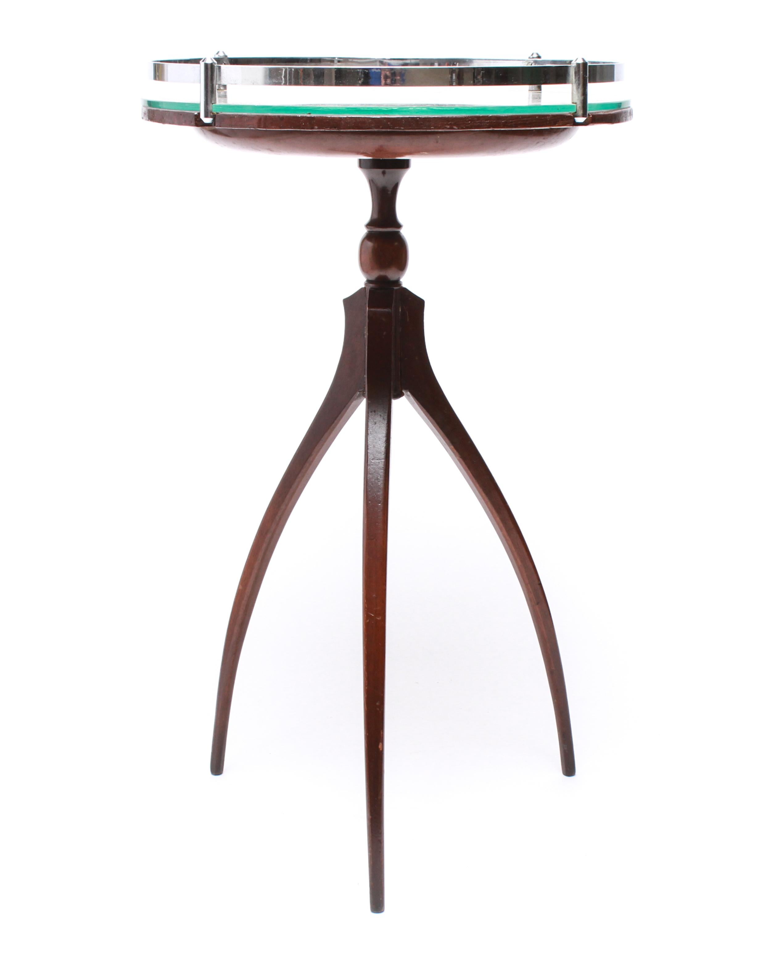 Art Deco Style Tripod Side Table with Glass Tray Top In Good Condition In New York, NY