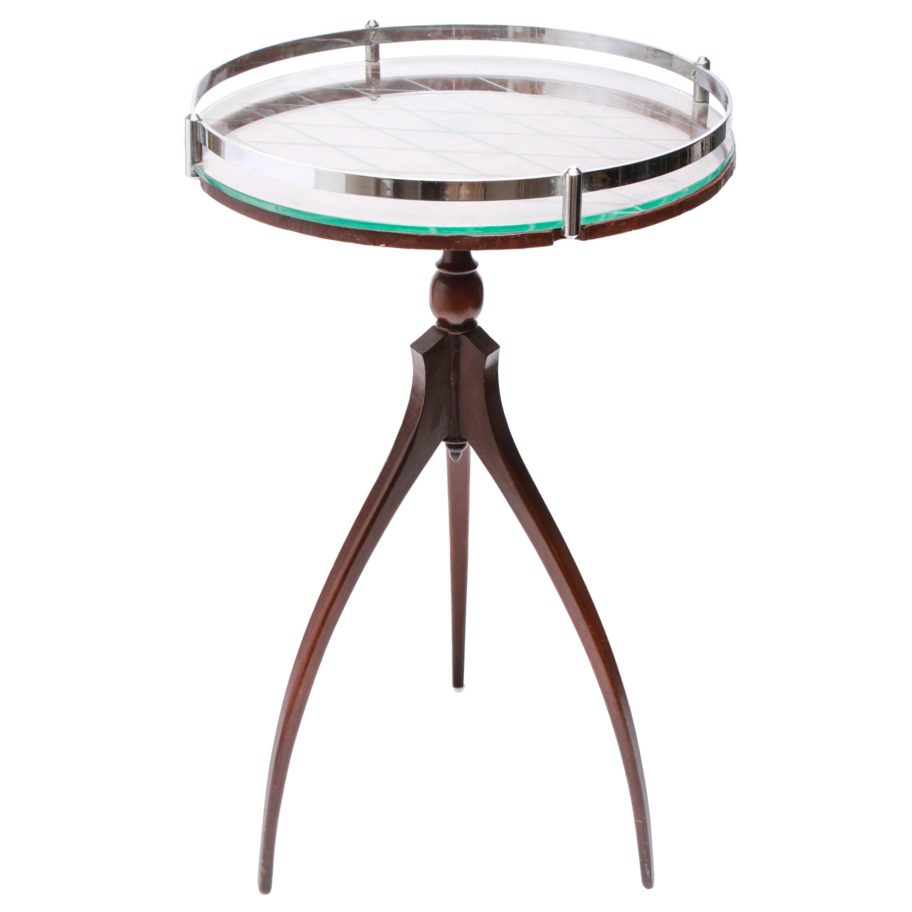 Art Deco Style Tripod Side Table with Glass Tray Top