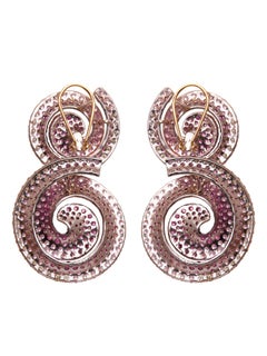 Boucles d'oreilles tropicales de style Art déco en or 14kt, Silver, Diamants et Saphirs roses