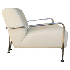 Art Deco Style Tubular Chromed Leather Lounge Chair R T Design for Viccarbe
