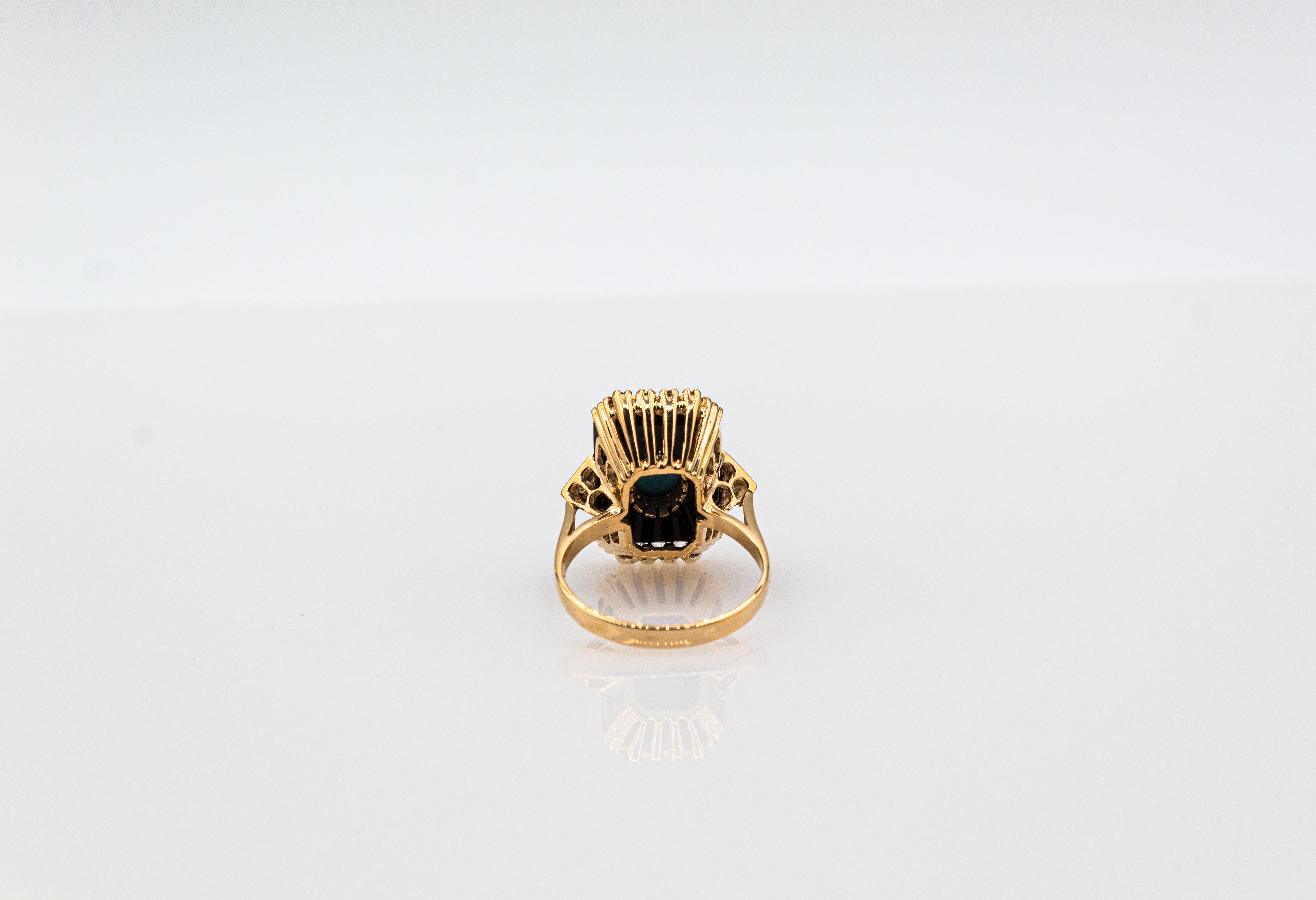 Art Deco Style Turquoise Onyx 0.18 Carat White Diamond Yellow Gold Cocktail Ring 6