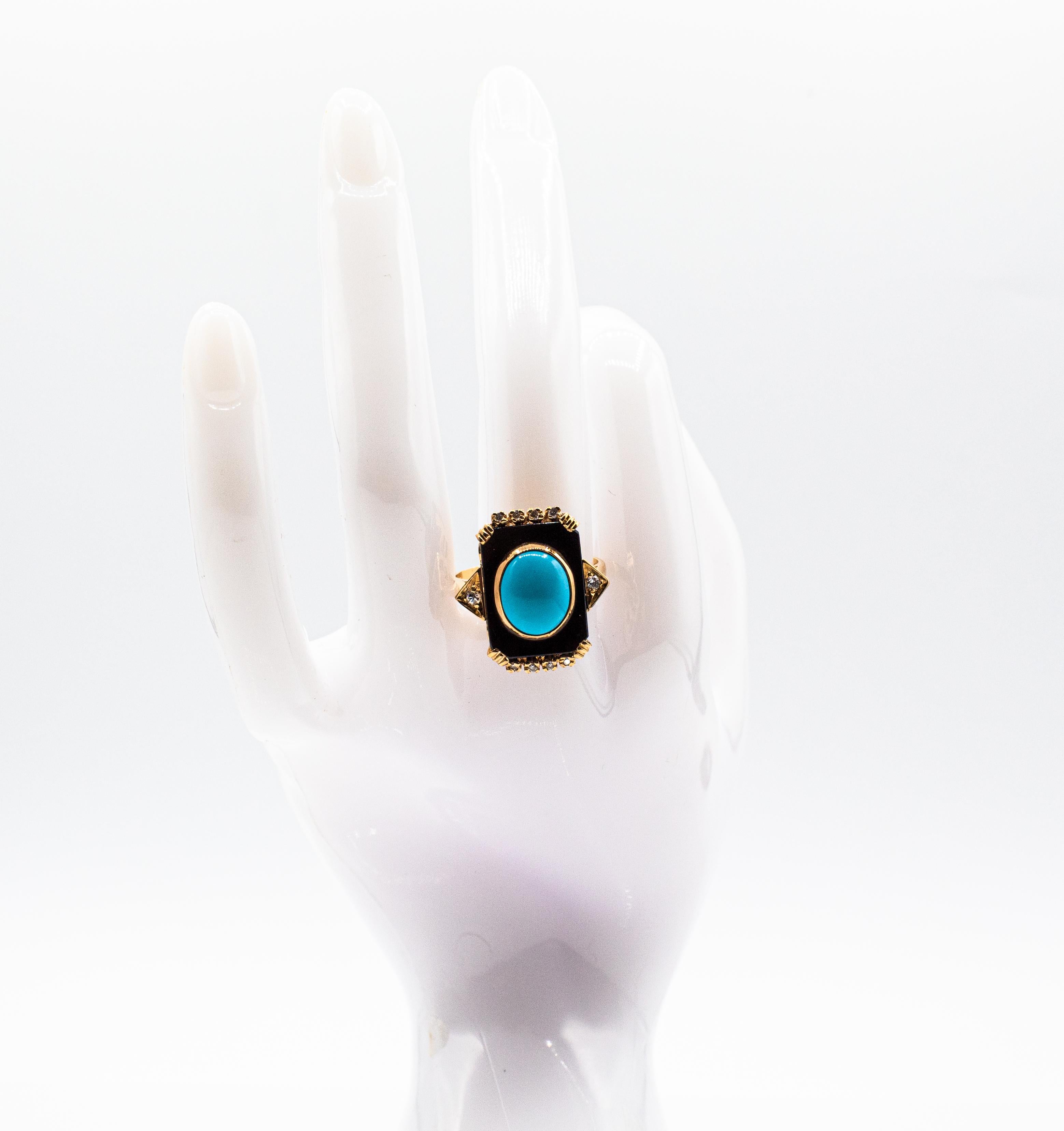 Art Deco Style Turquoise Onyx 0.18 Carat White Diamond Yellow Gold Cocktail Ring For Sale 8