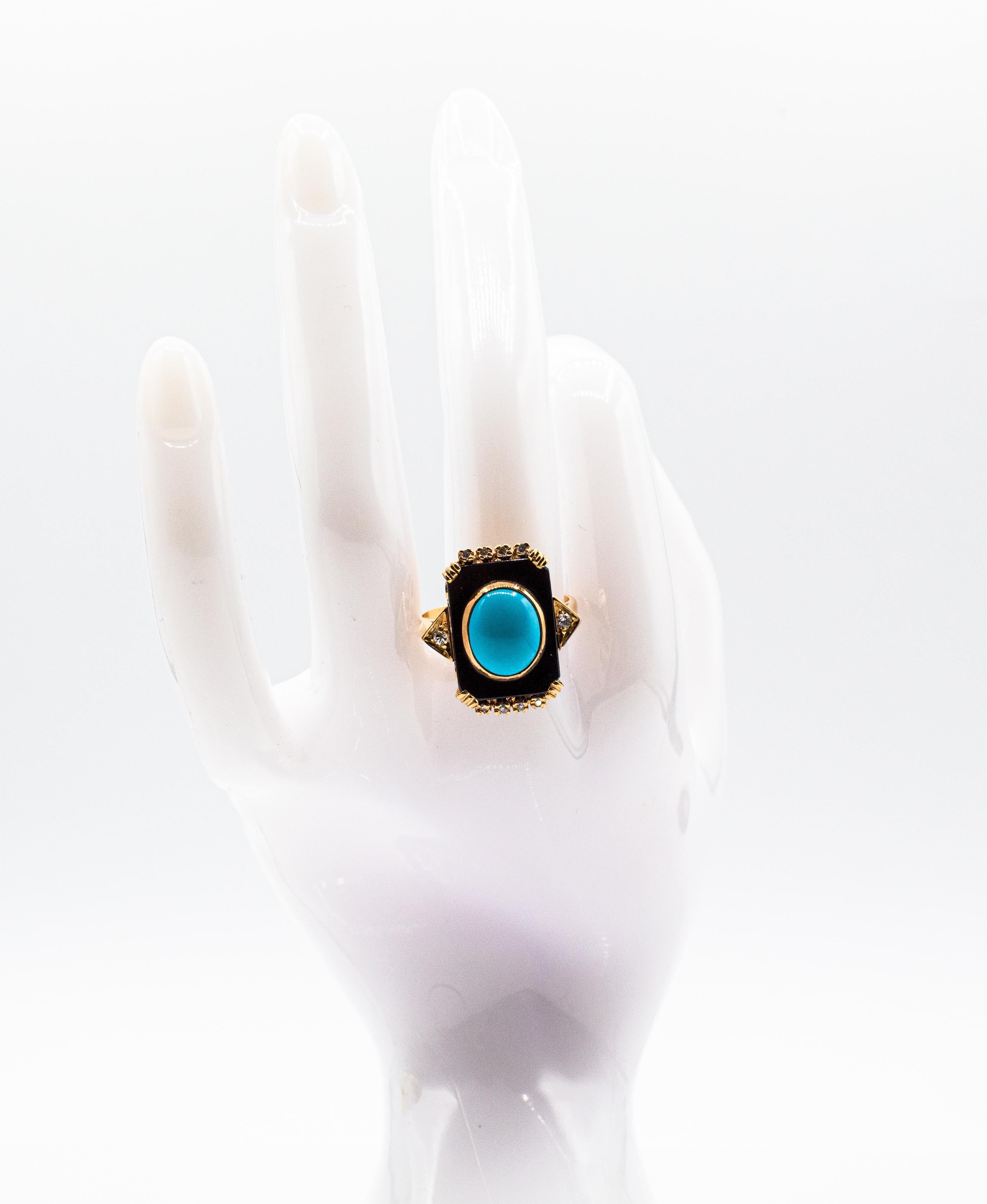 Art Deco Style Turquoise Onyx 0.18 Carat White Diamond Yellow Gold Cocktail Ring For Sale 9