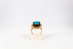 Art Deco Style Turquoise Onyx 0.18 Carat White Diamond Yellow Gold Cocktail Ring