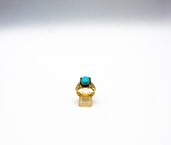 Art Deco Style Turquoise Onyx 0.18 Carat White Diamond Yellow Gold Cocktail Ring