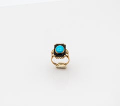 Art Deco Style Turquoise Onyx 0.18 Carat White Diamond Yellow Gold Cocktail Ring