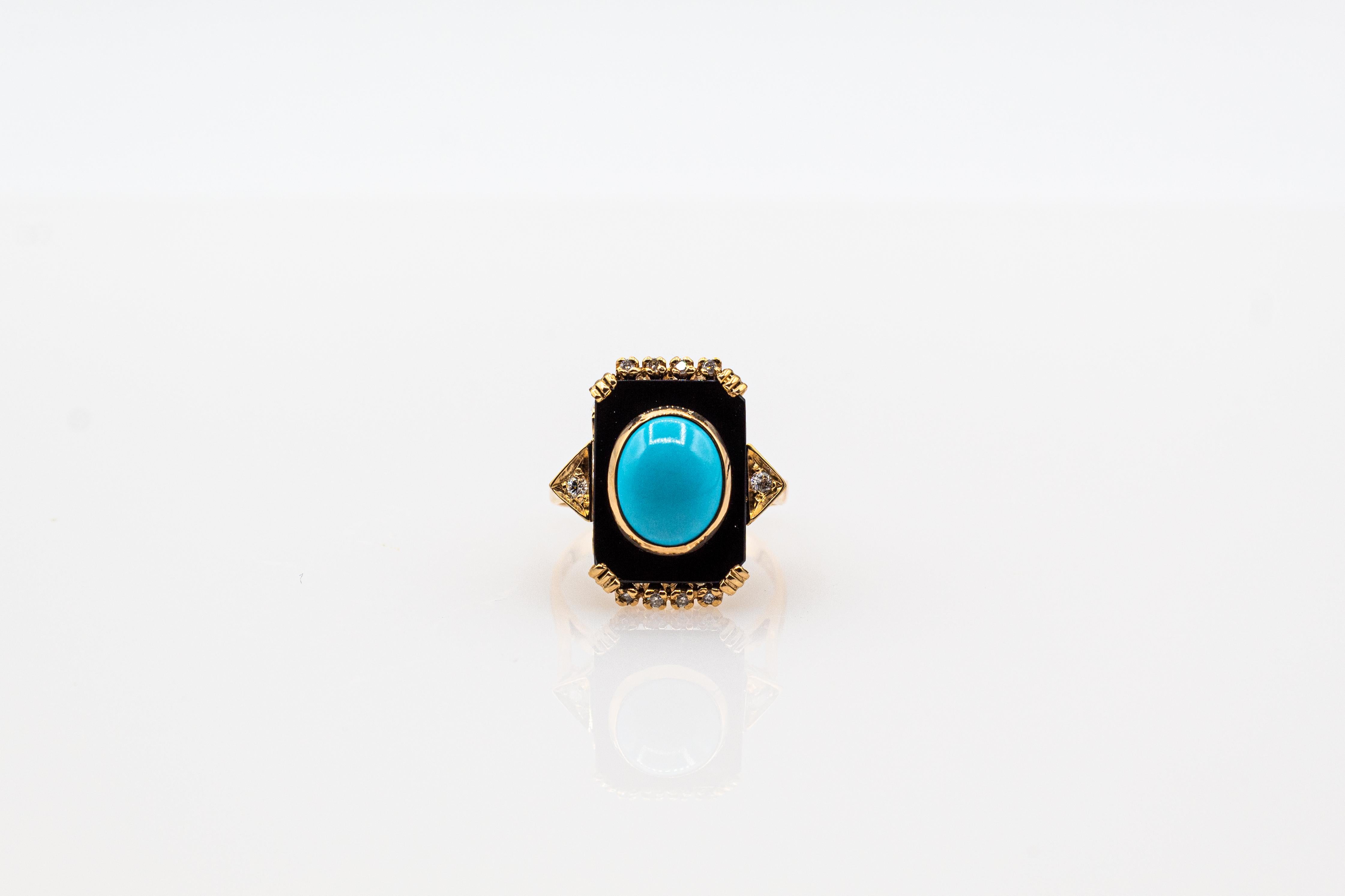 Art Deco Style Turquoise Onyx 0.18 Carat White Diamond Yellow Gold Cocktail Ring For Sale 3