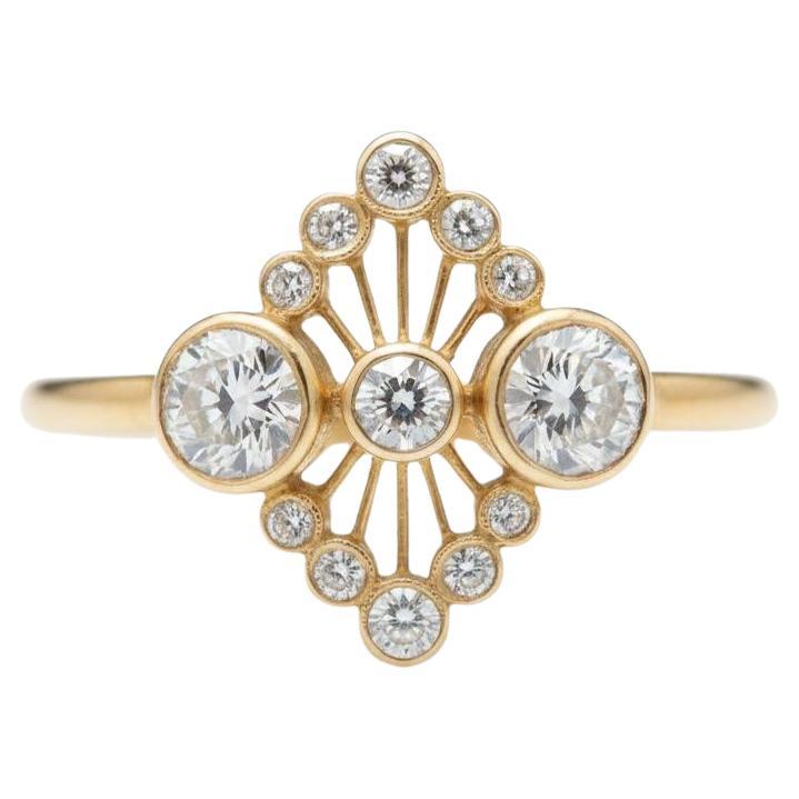 Art-Deco-Stil zwei Moissanite 14k Gold Ring