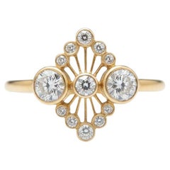 Art-deco style two moissanite 14k gold ring