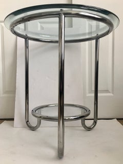 Art Deco Style Two-Tier Round Modern Tubular Chrome and Glass End Side Table