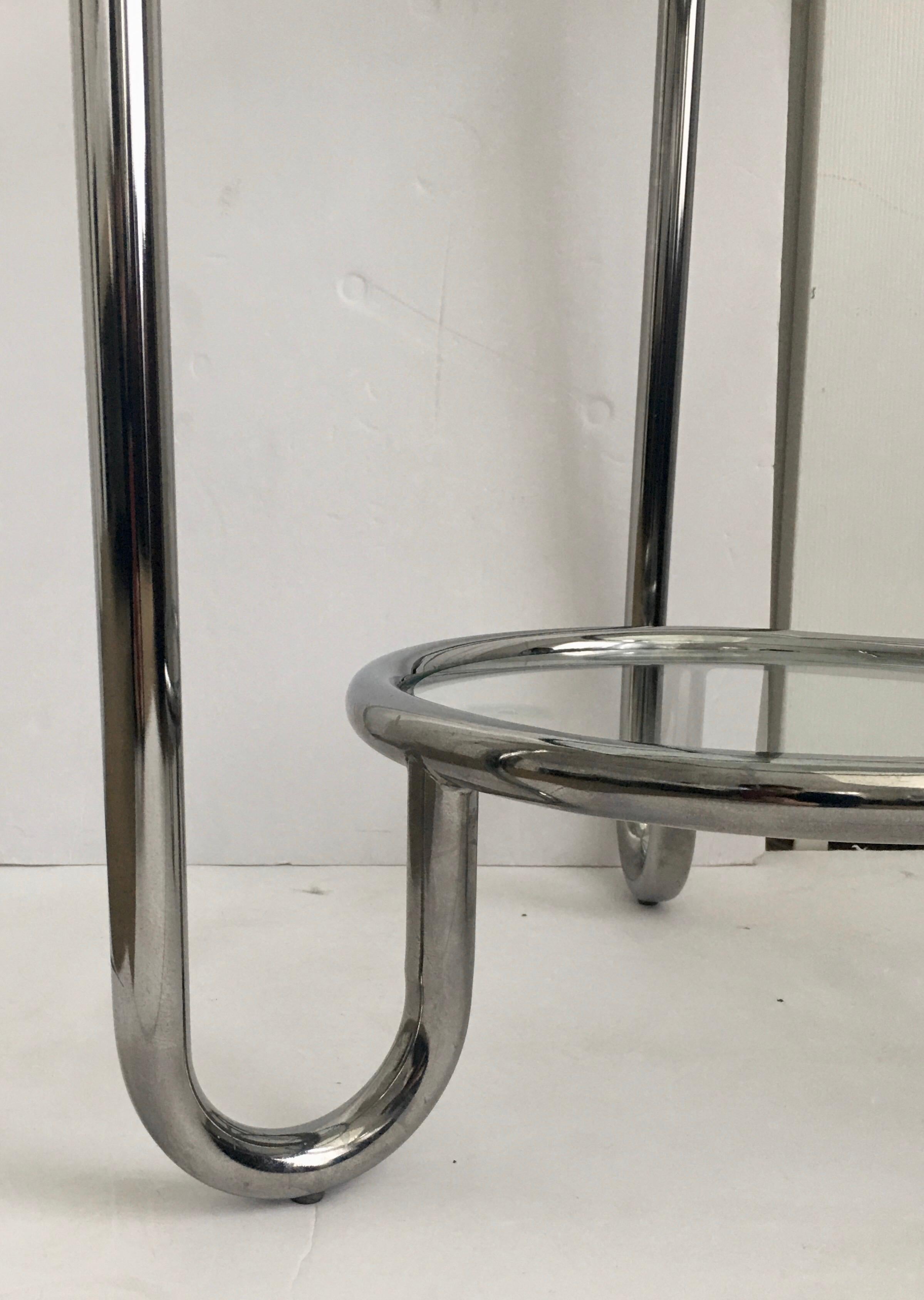 20th Century Art Deco Style Two-Tier Round Modern Tubular Chrome and Glass End Side Table