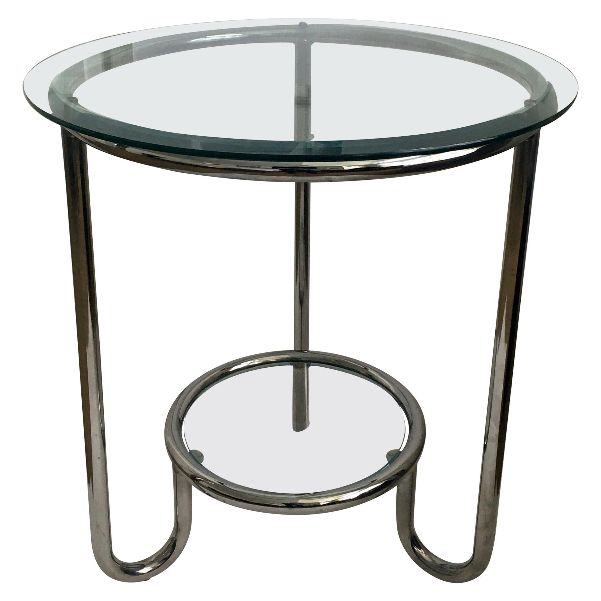 Art Deco Style Two-Tier Round Modern Tubular Chrome and Glass End Side Table