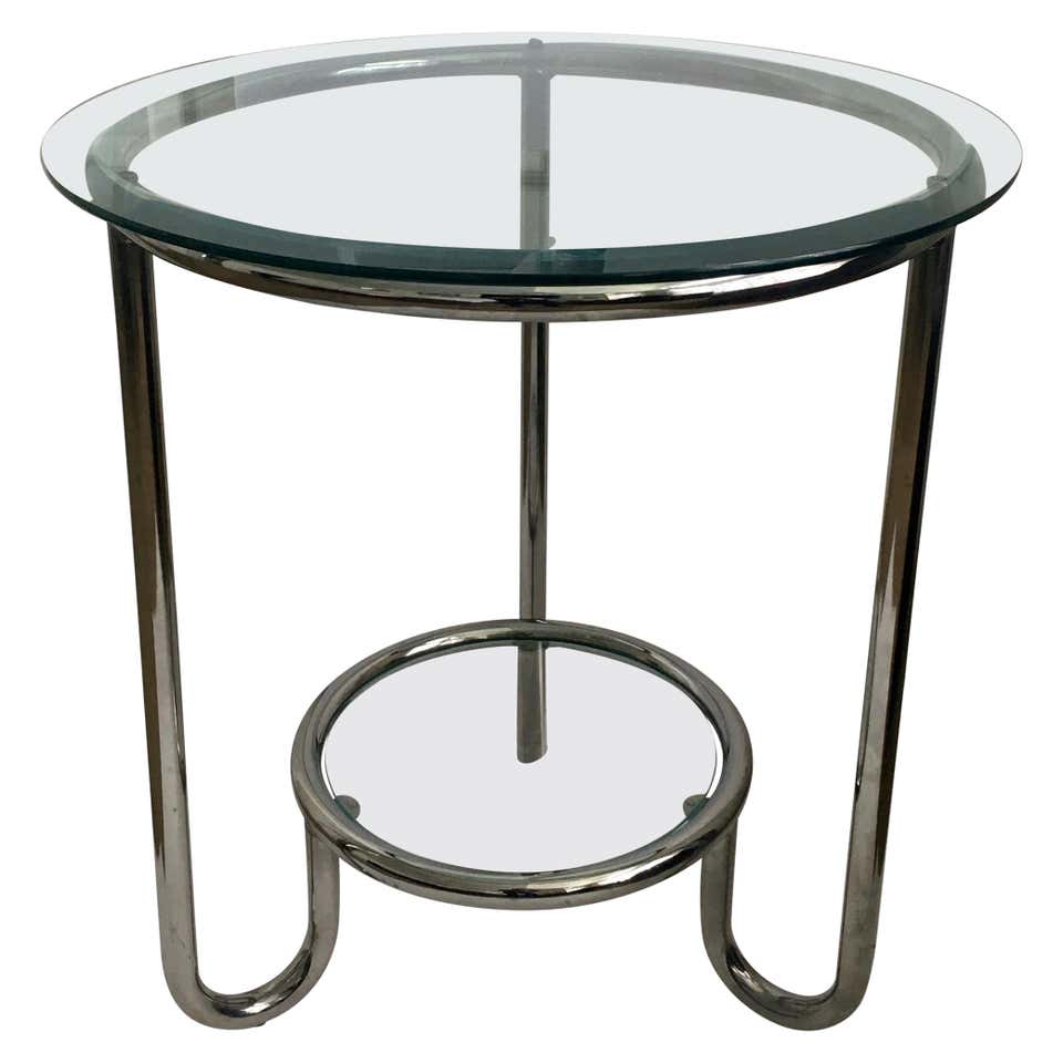 Mid-Century Modern Sculptural Chrome and Glass Tubular Side Table For ...