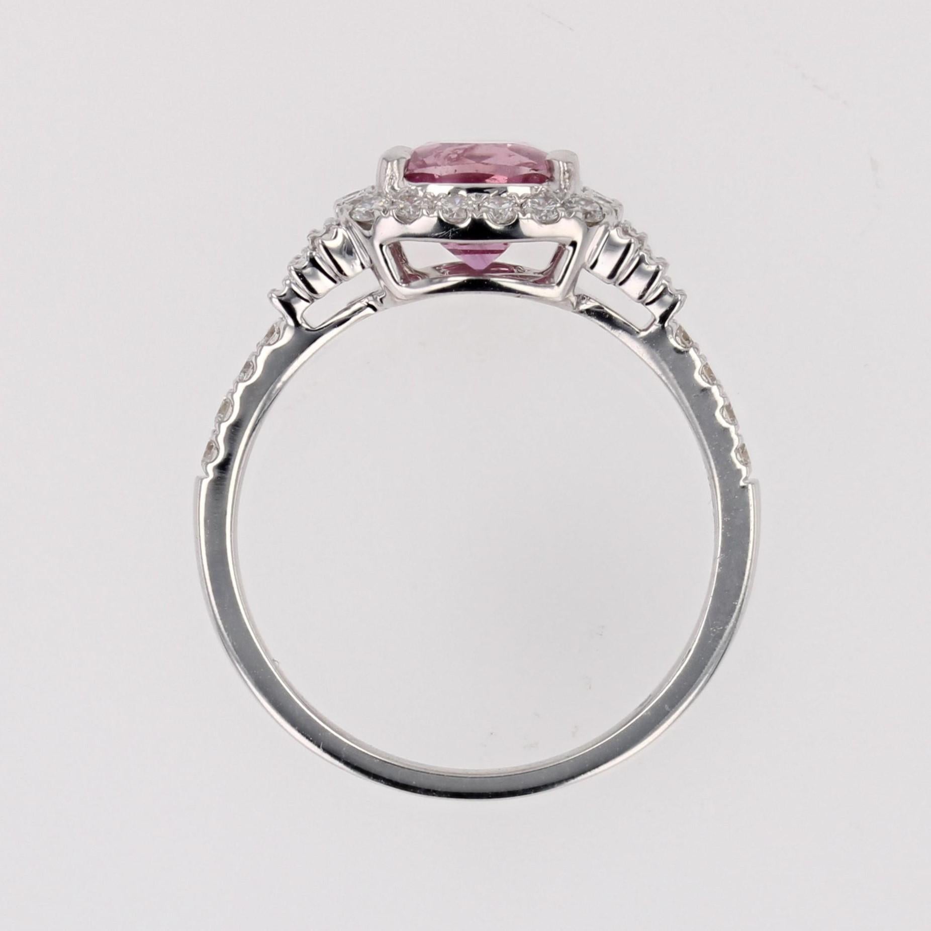 Art Deco Style Unheated Pink Ceylon Sapphire Diamonds 18 Karat White Gold Ring For Sale 11