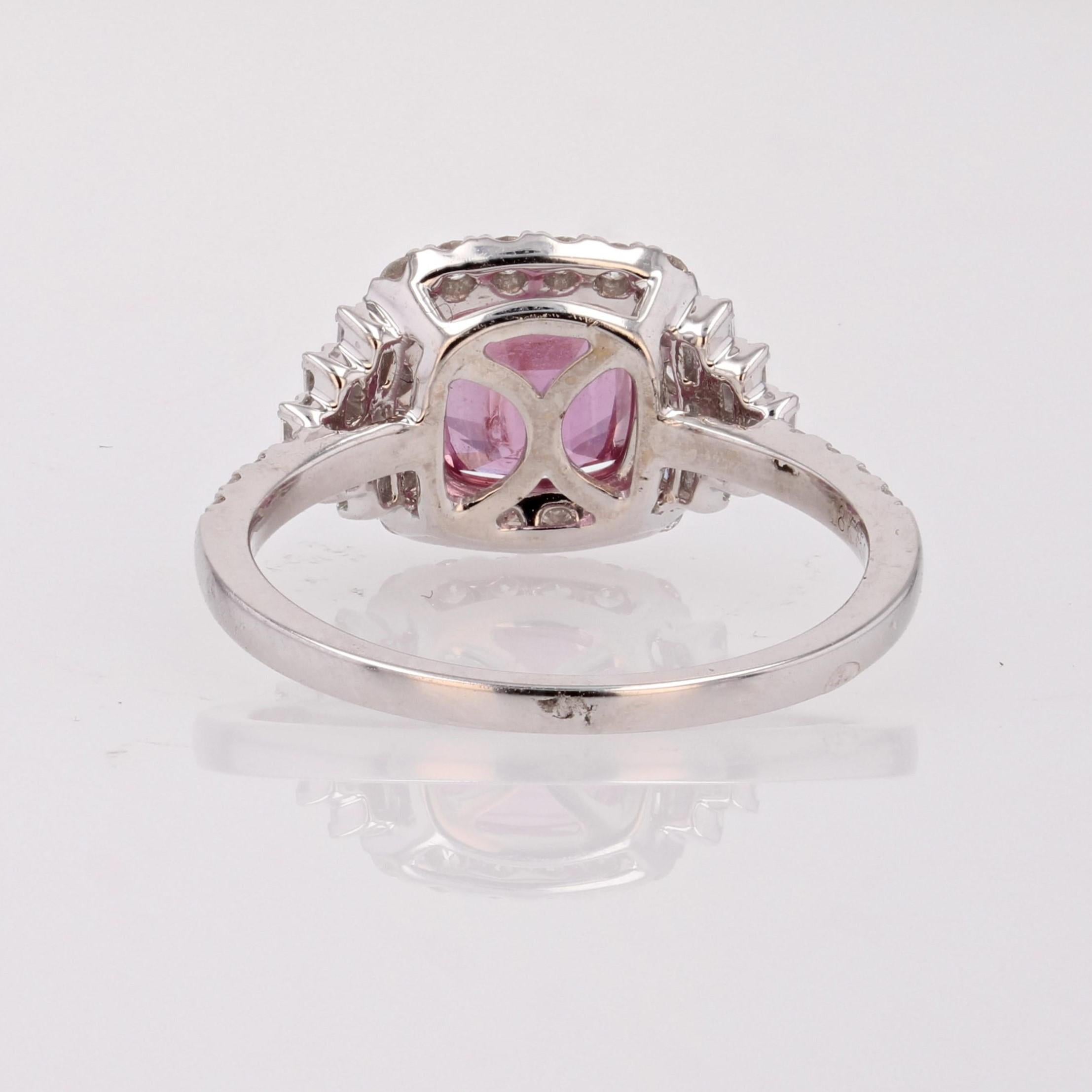 Art Deco Style Unheated Pink Ceylon Sapphire Diamonds 18 Karat White Gold Ring For Sale 12