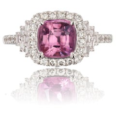 Art Deco Style Unheated Pink Ceylon Sapphire Diamonds 18 Karat White Gold Ring