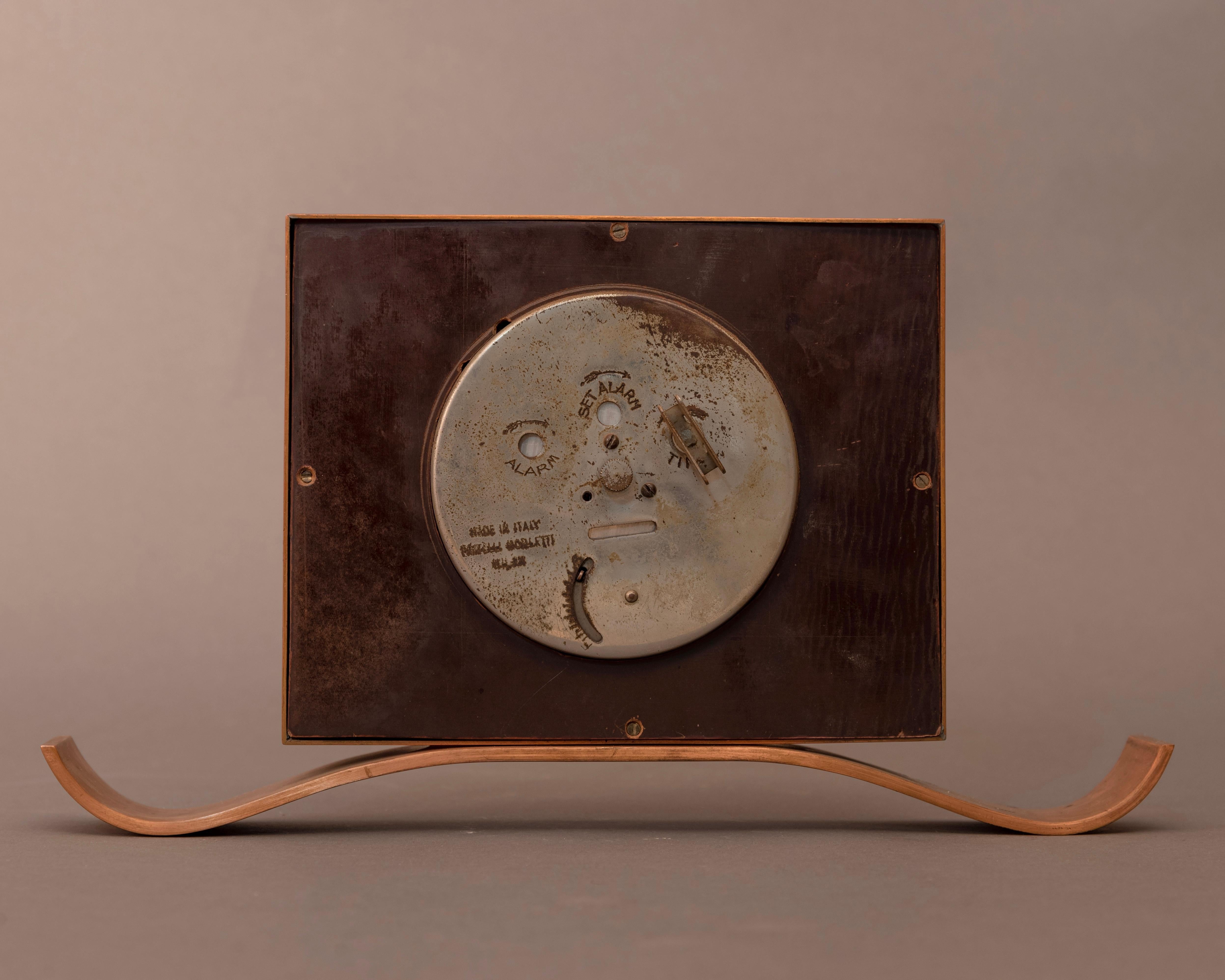 Art Deco Style Copper Veglia Table Clock from Fratelli Borletti Milan For Sale 1