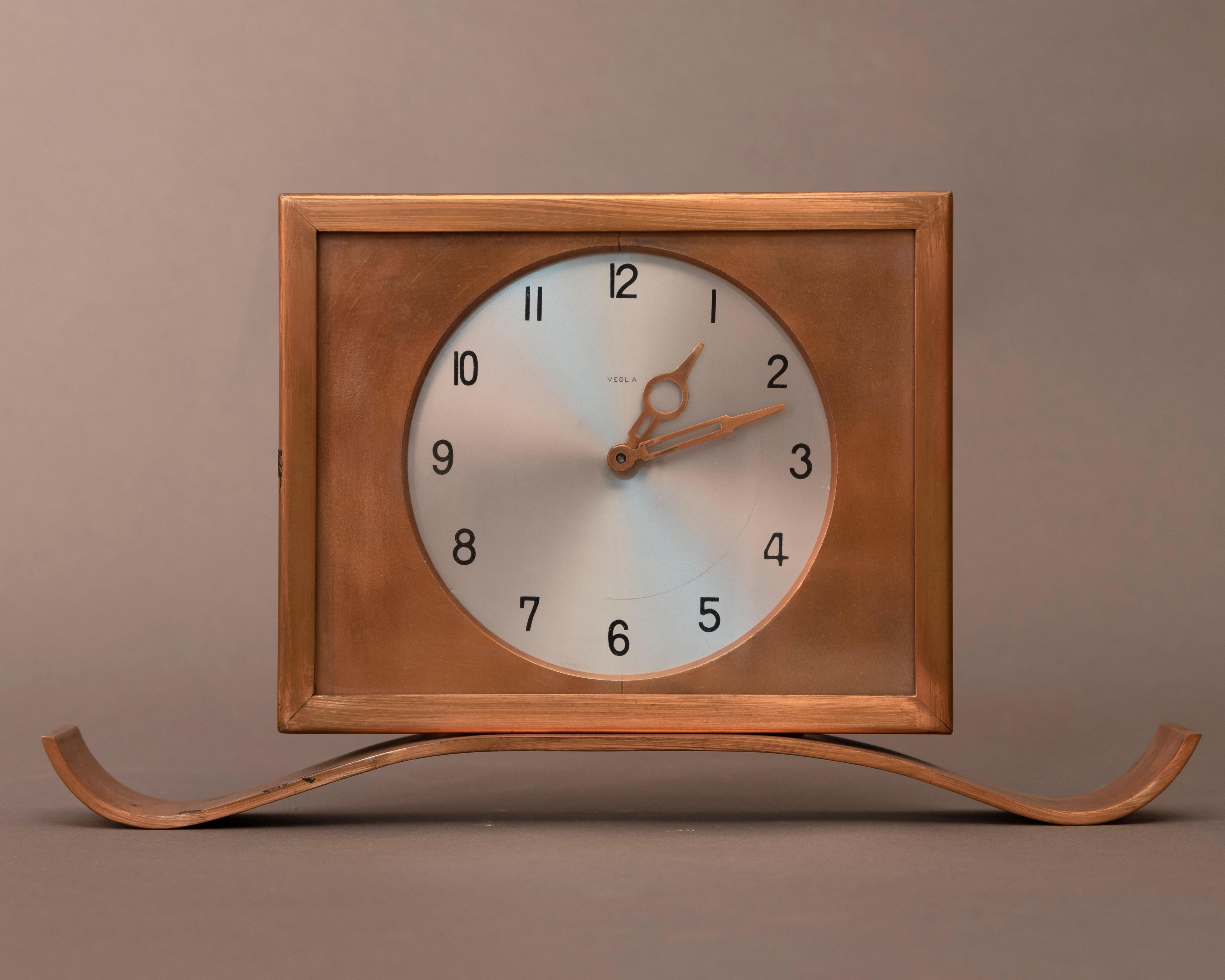 Art Deco Style Copper Veglia Table Clock from Fratelli Borletti Milan For Sale 2