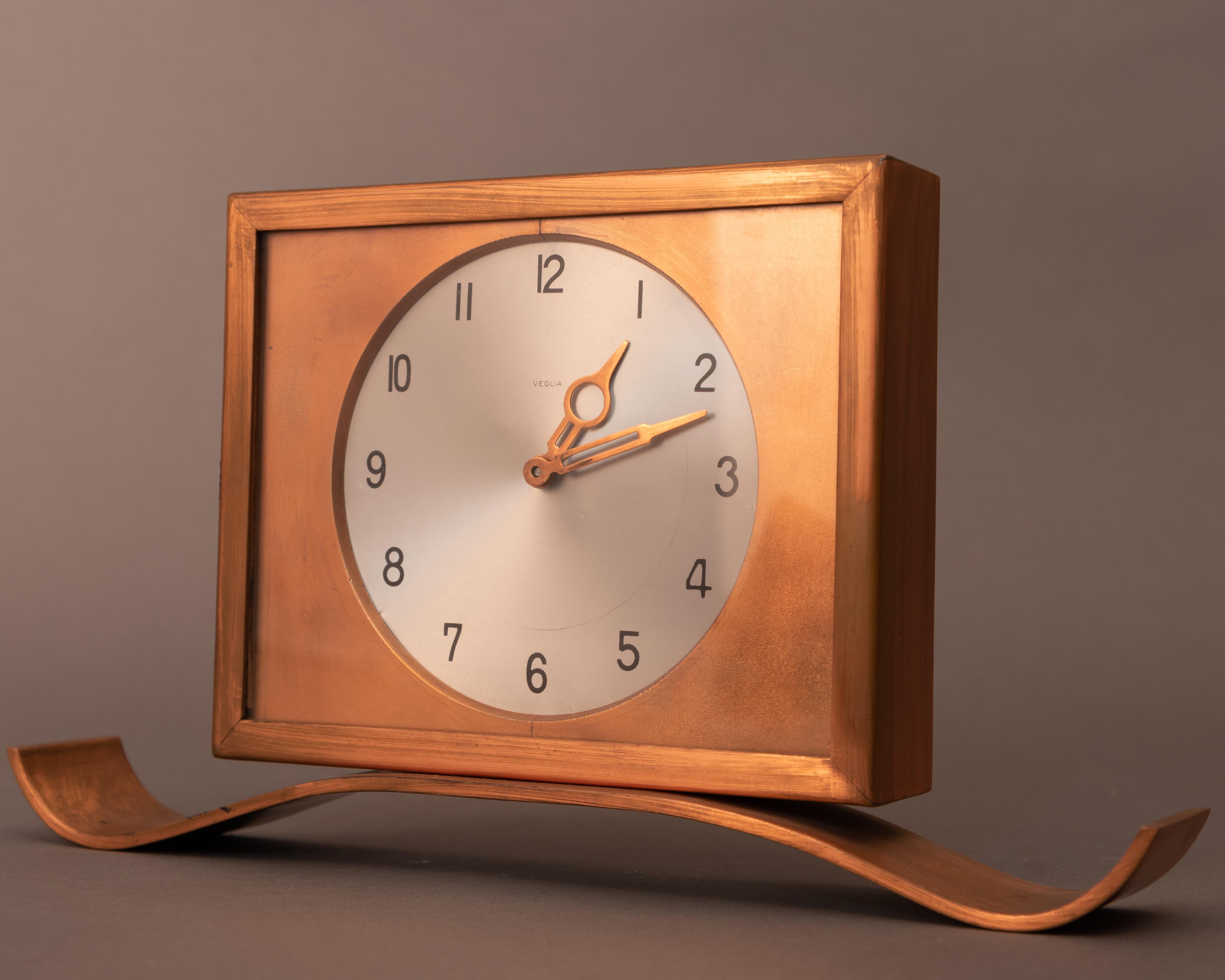 Art Deco Style Copper Veglia Table Clock from Fratelli Borletti Milan For Sale 3