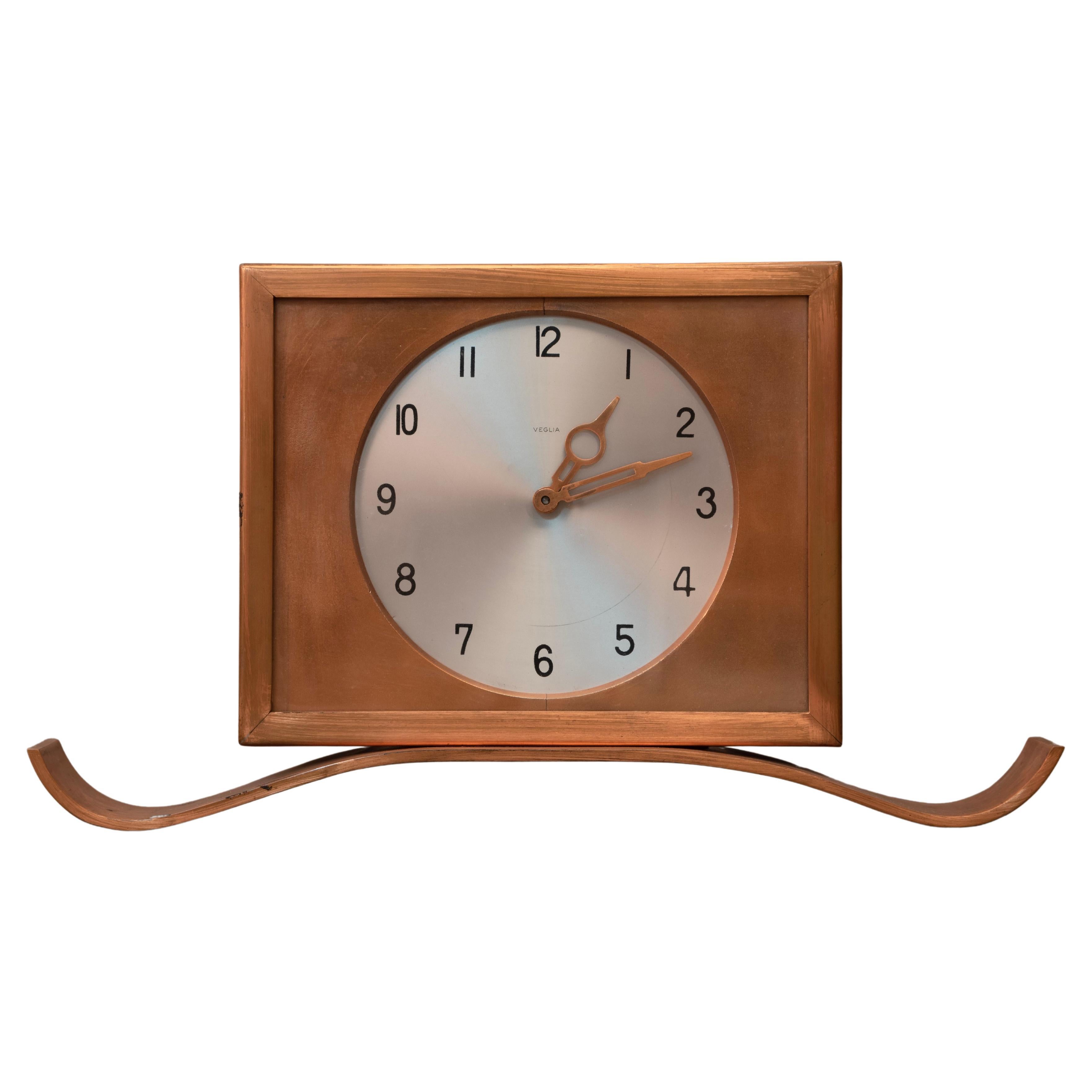Art Deco Style Copper Veglia Table Clock from Fratelli Borletti Milan For Sale