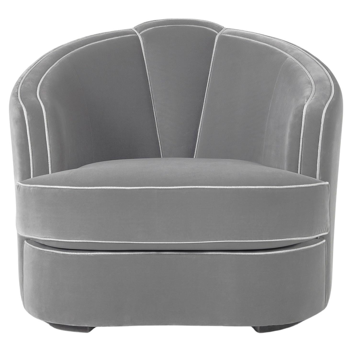 Modern Art Deco Style Velvet Armchair with Piping For Sale