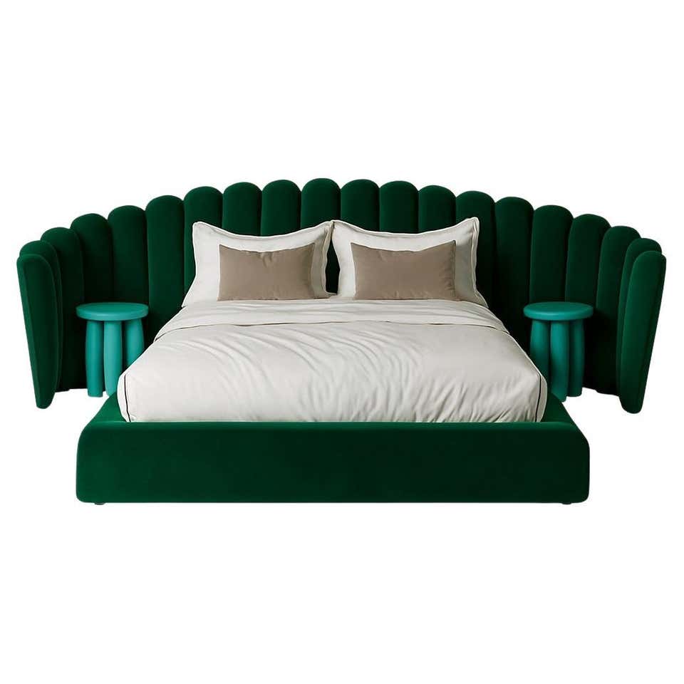 21st Century Ej Ee Bed Upholstered Velvet Headboard Made in Portugal by Malabar