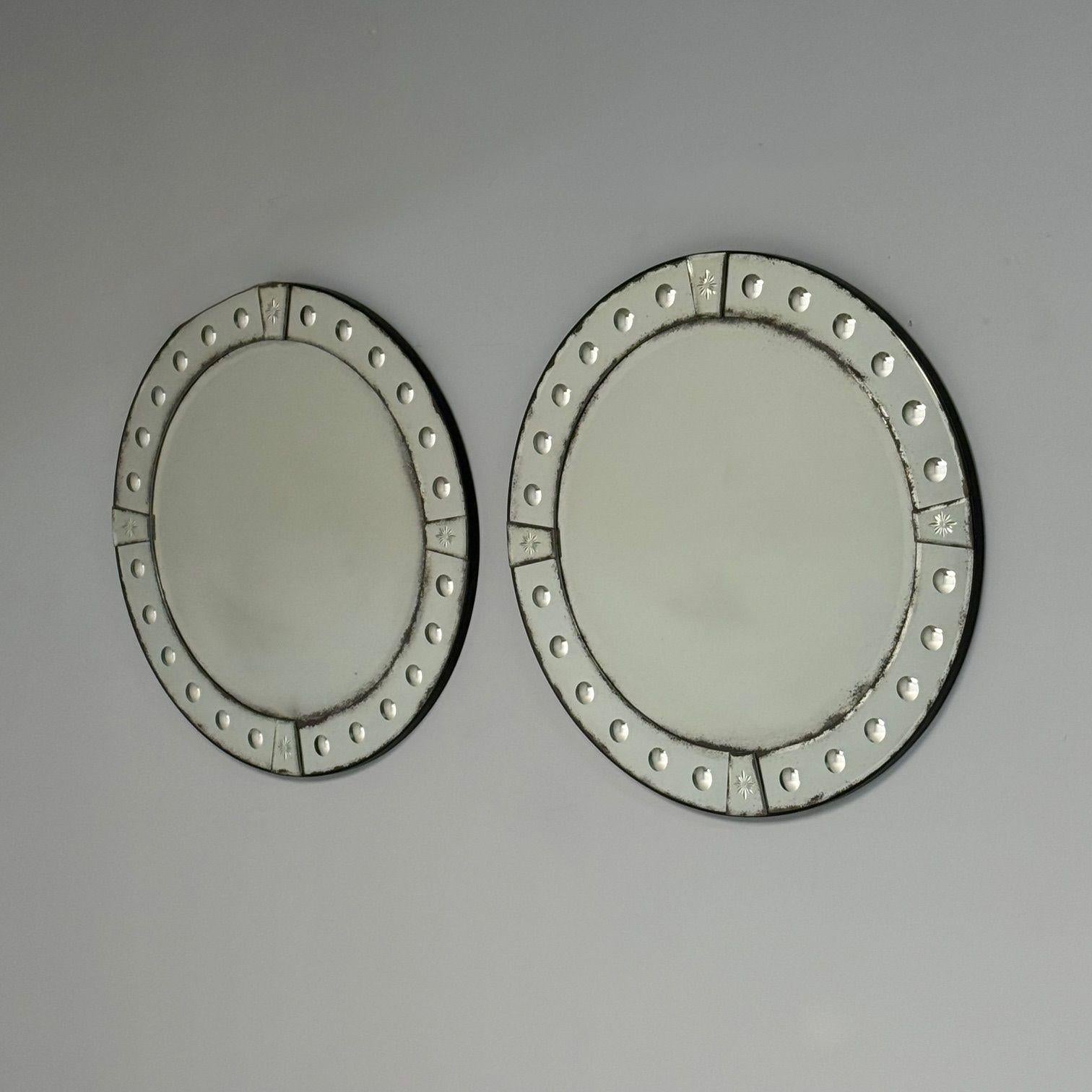 Art déco Art Deco Style, Venetian Circular Wall Mirrors, Antiqued Beveled Glass, 21st C. en vente