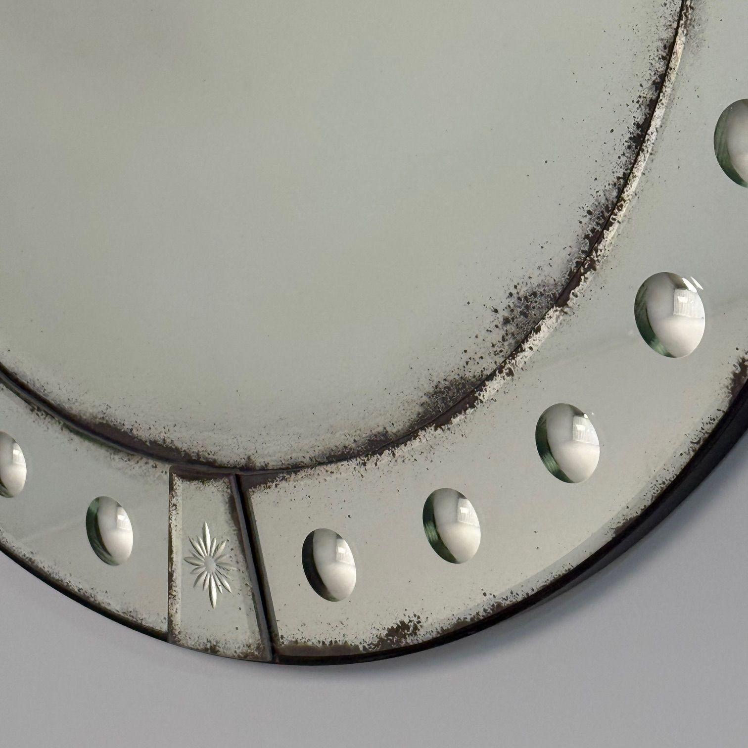 Verre Art Deco Style, Venetian Circular Wall Mirrors, Antiqued Beveled Glass, 21st C. en vente