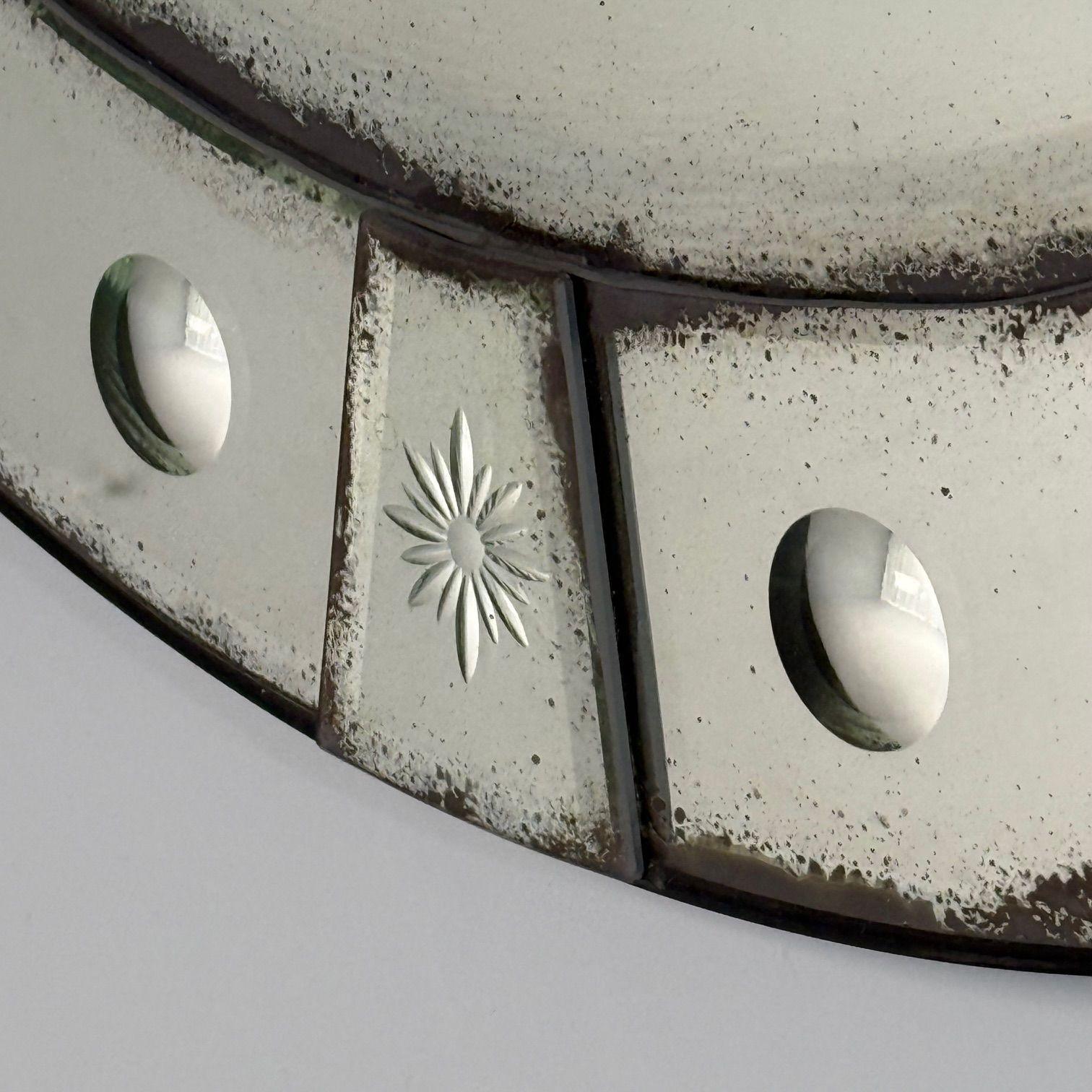Art Deco Style, Venetian Circular Wall Mirrors, Antiqued Beveled Glass, 21st C. en vente 1