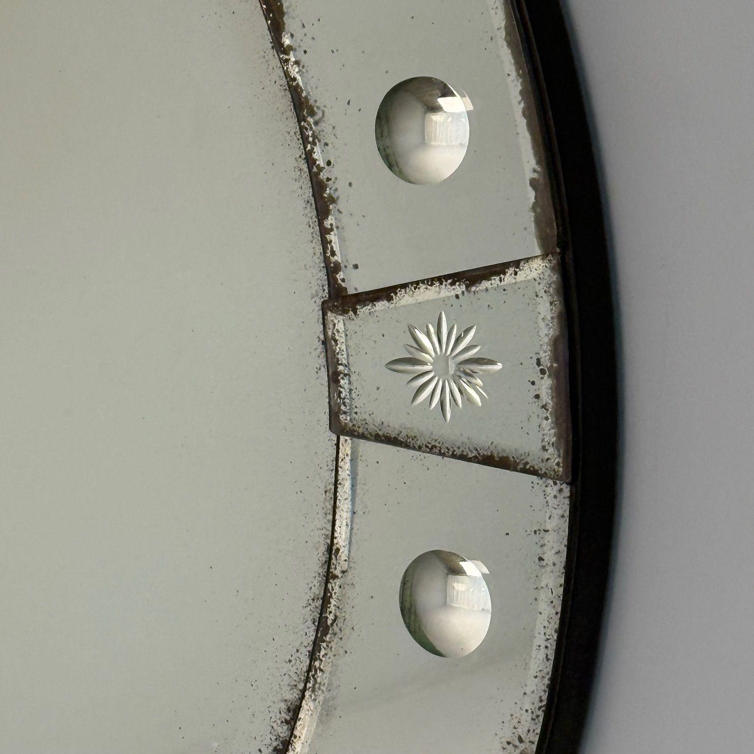 Art Deco Style, Venetian Circular Wall Mirrors, Antiqued Beveled Glass, 21st C. en vente 3
