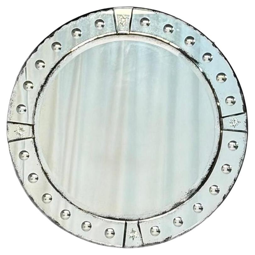 Art Deco Style, Venetian Circular Wall Mirrors, Antiqued Beveled Glass, 21st C. For Sale