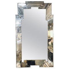 Art Deco Style Venetian Wall Console Mirror Distressed Frame Border Clear Center